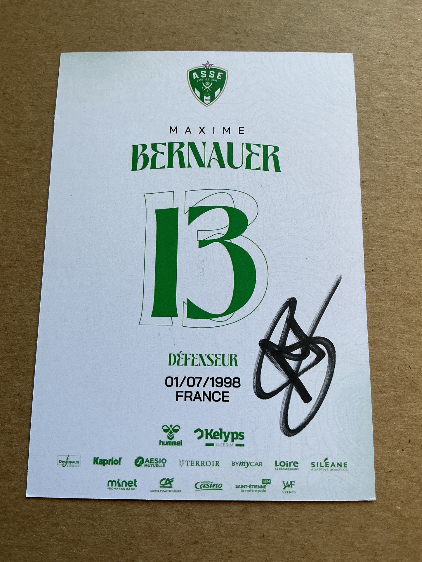 Maxime Bernauer, France 🇫🇷 AS Saint-Etienne 2024/25 hand signed
