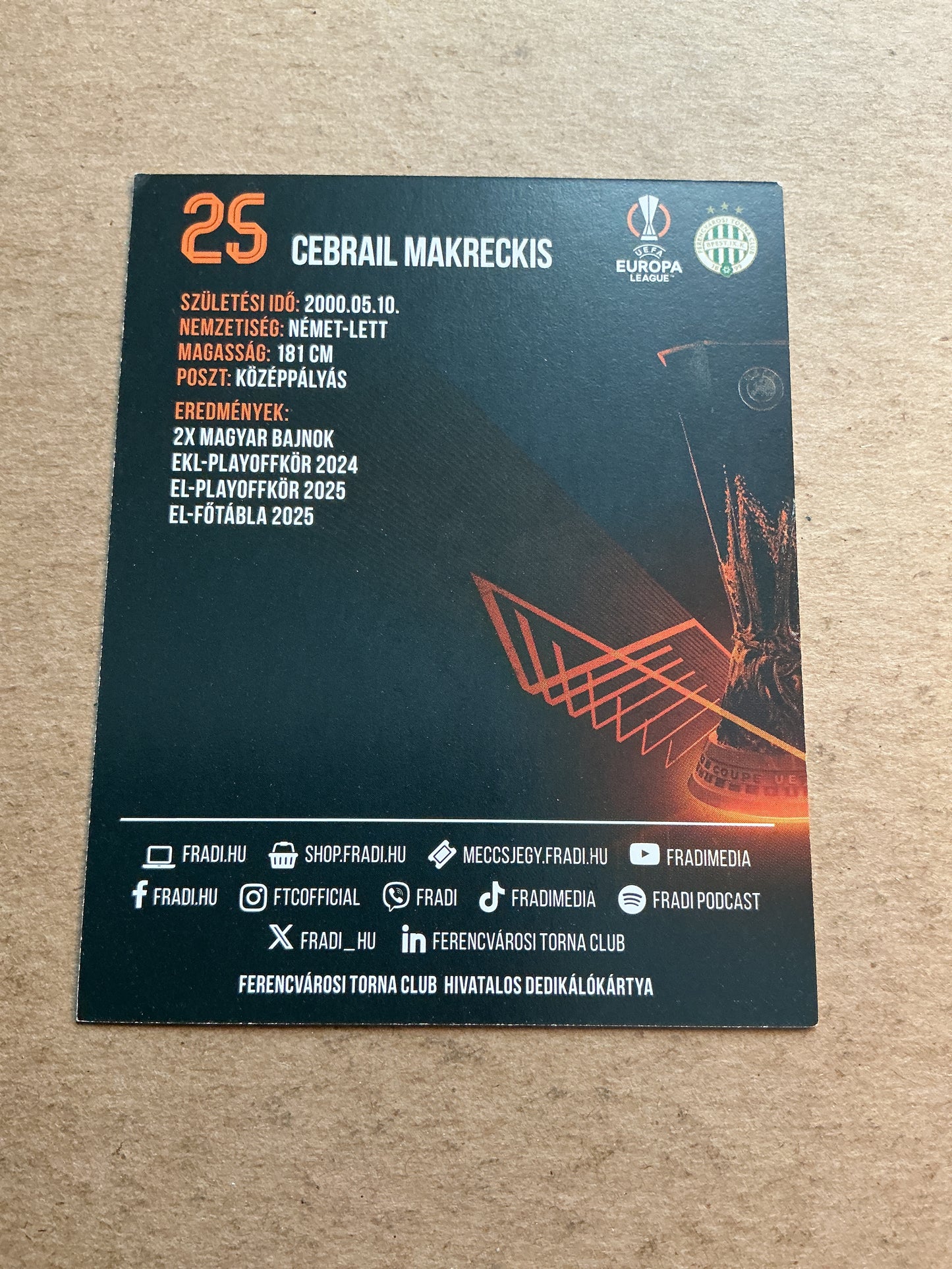 Cebrail Makreckis, Latvia 🇱🇻 Ferencvaros 2025/26 hand signed