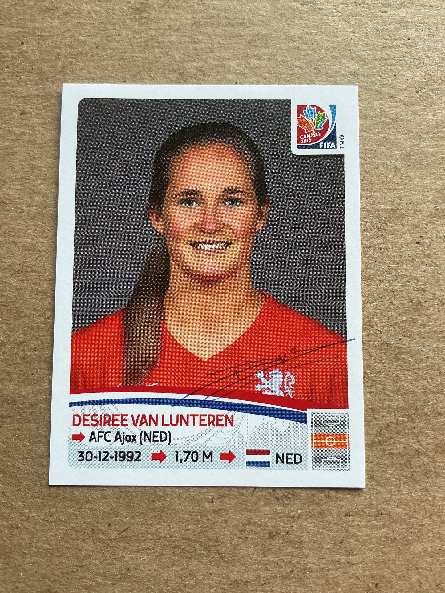 Desiree Van Lunteren, Netherlands 🇳🇱 FIFA Women’s World Cup 2015 Panini hand signed