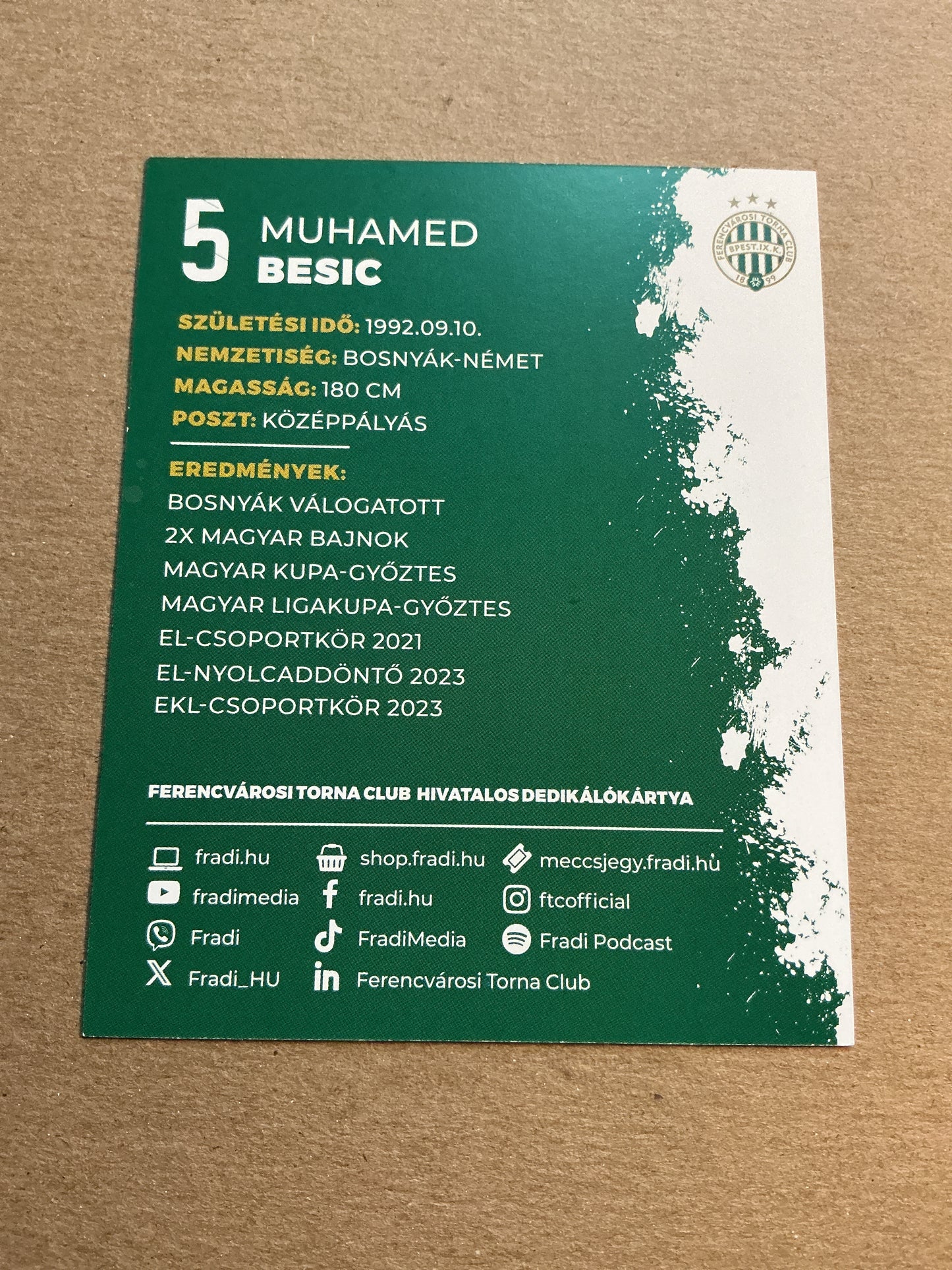 Muhamed Bešić, Bosnia 🇧🇦 Ferencváros TC 2023/24 hand signed