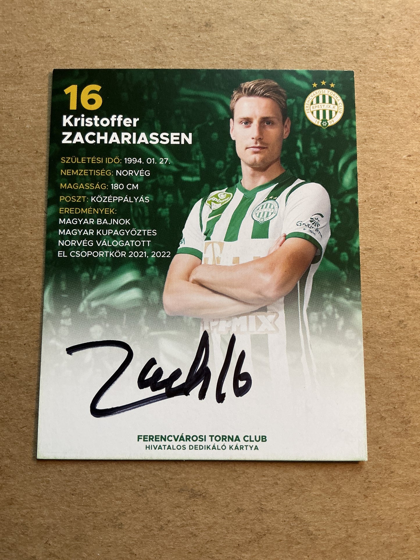 Kristoffer Zachariassen, Norway 🇳🇴 Ferencváros 2022/23 hand signed