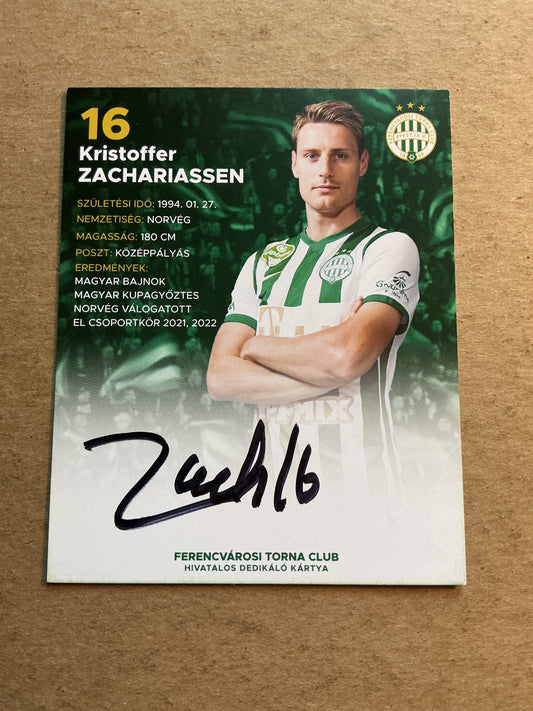 Kristoffer Zachariassen, Norway 🇳🇴 Ferencváros 2022/23 hand signed