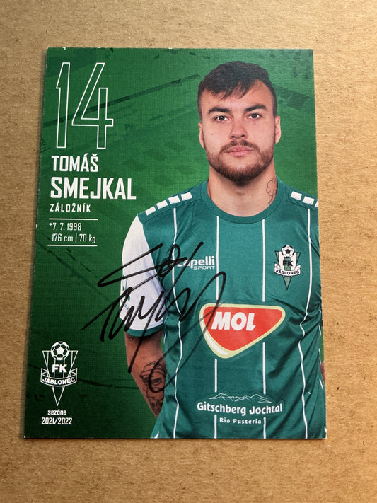 Tomáš Smejkal, Czech Republic 🇨🇿 FK Jablonec 2021/22 hand signed