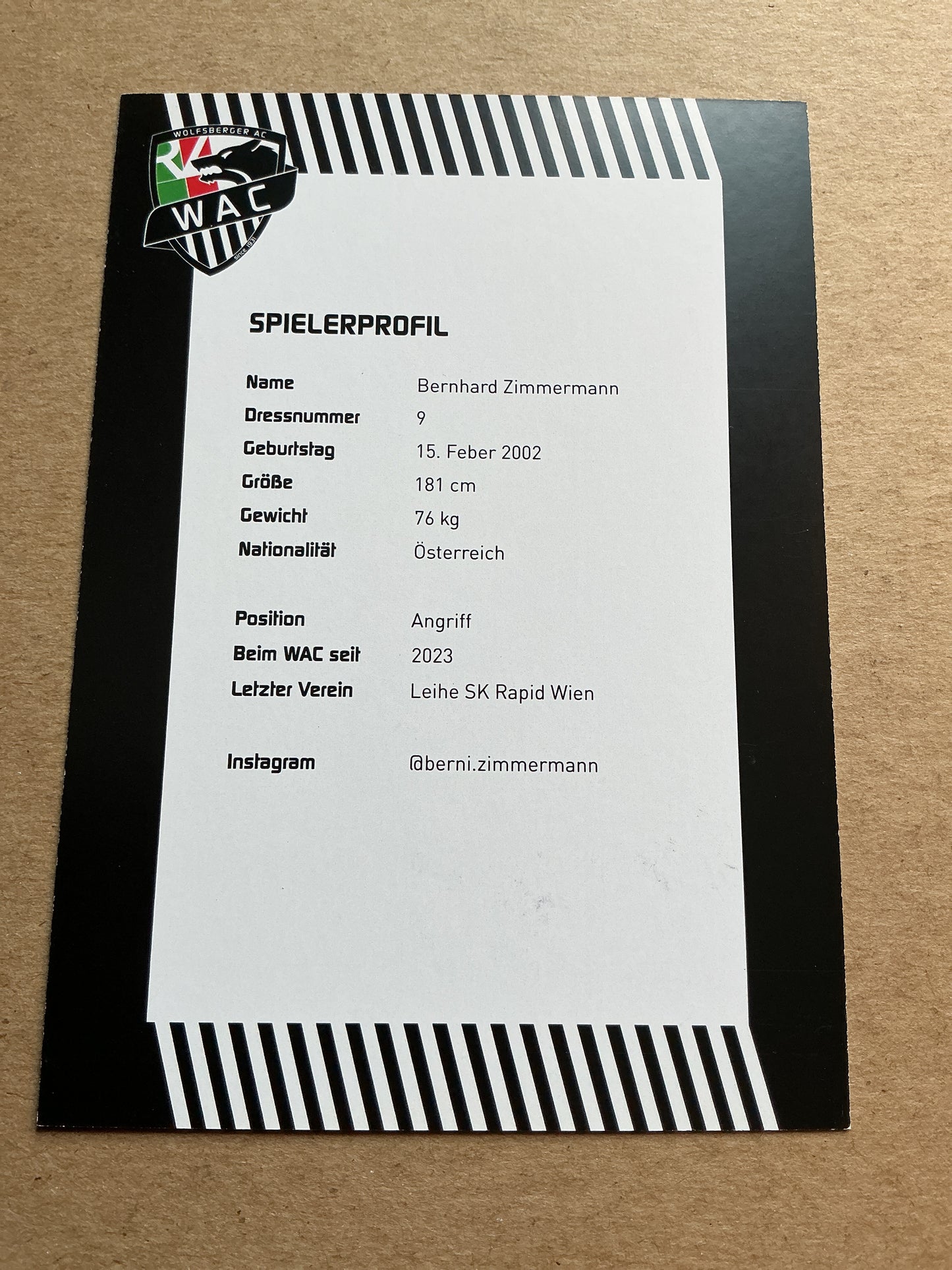 Bernhard Zimmermann, Austria 🇦🇹 Wolfsberger AC 2023/24 hand signed