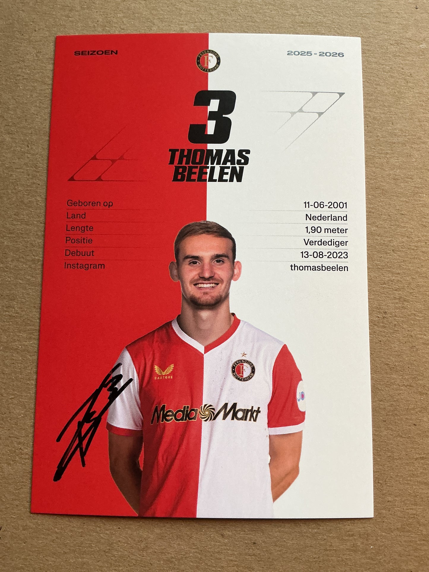 Thomas Beelen, Netherlands 🇳🇱 Feyenoord Rotterdam 2025/26 hand signed