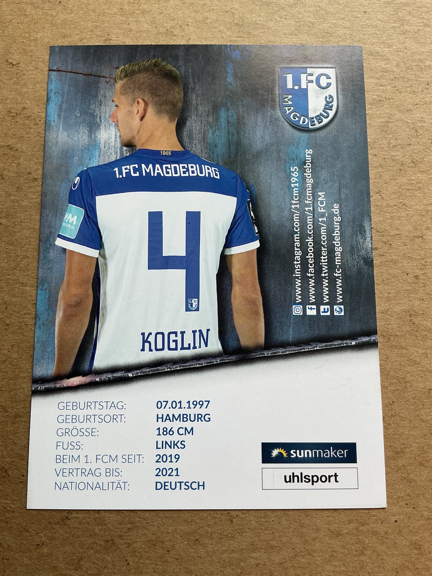 Brian Koglin, Germany 🇩🇪 1.FC Magdeburg 2020/21 hand signed
