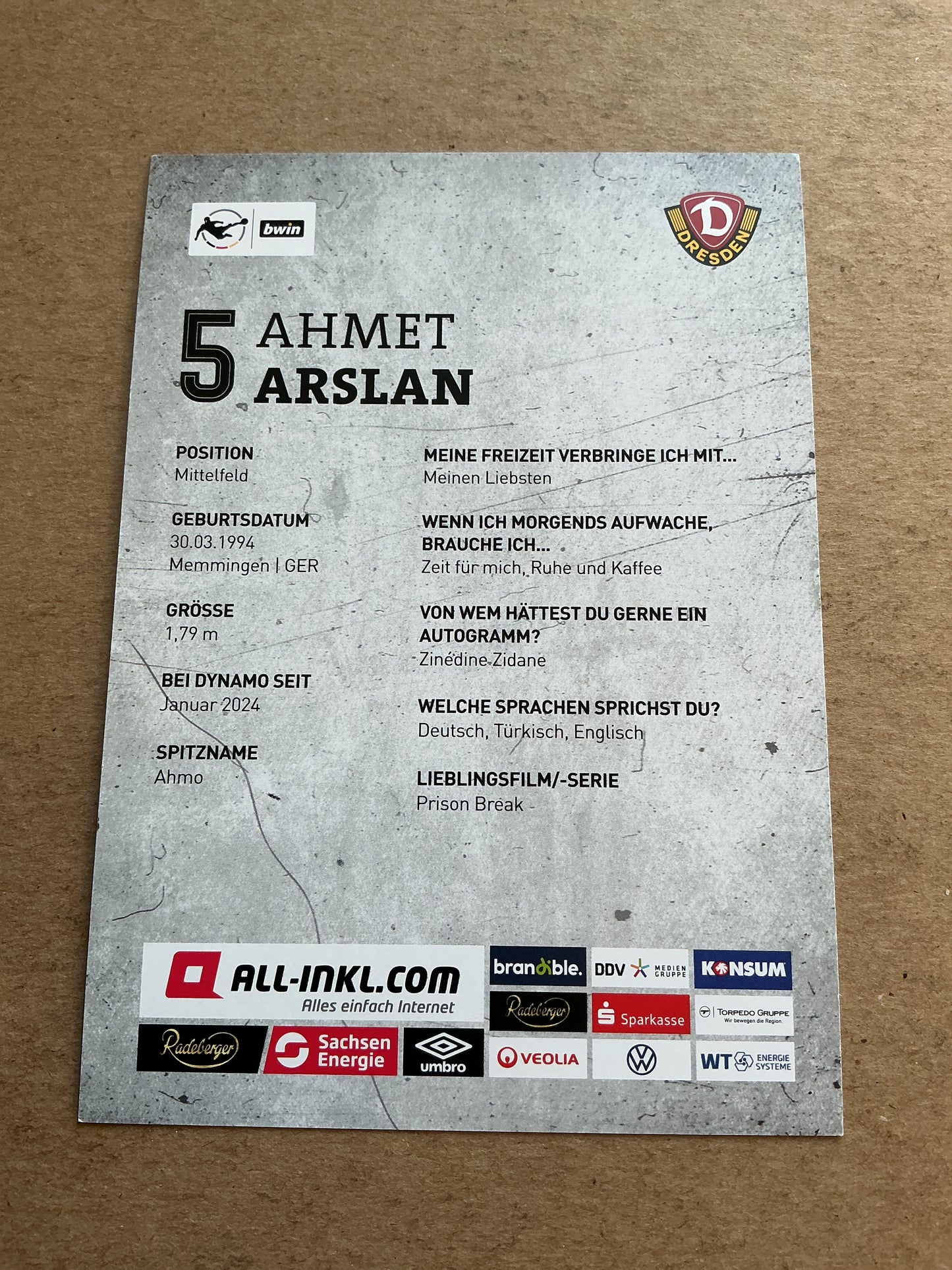 Ahmet Arslan, Germany 🇩🇪 Dynamo Dresden 2023/24 hand signed