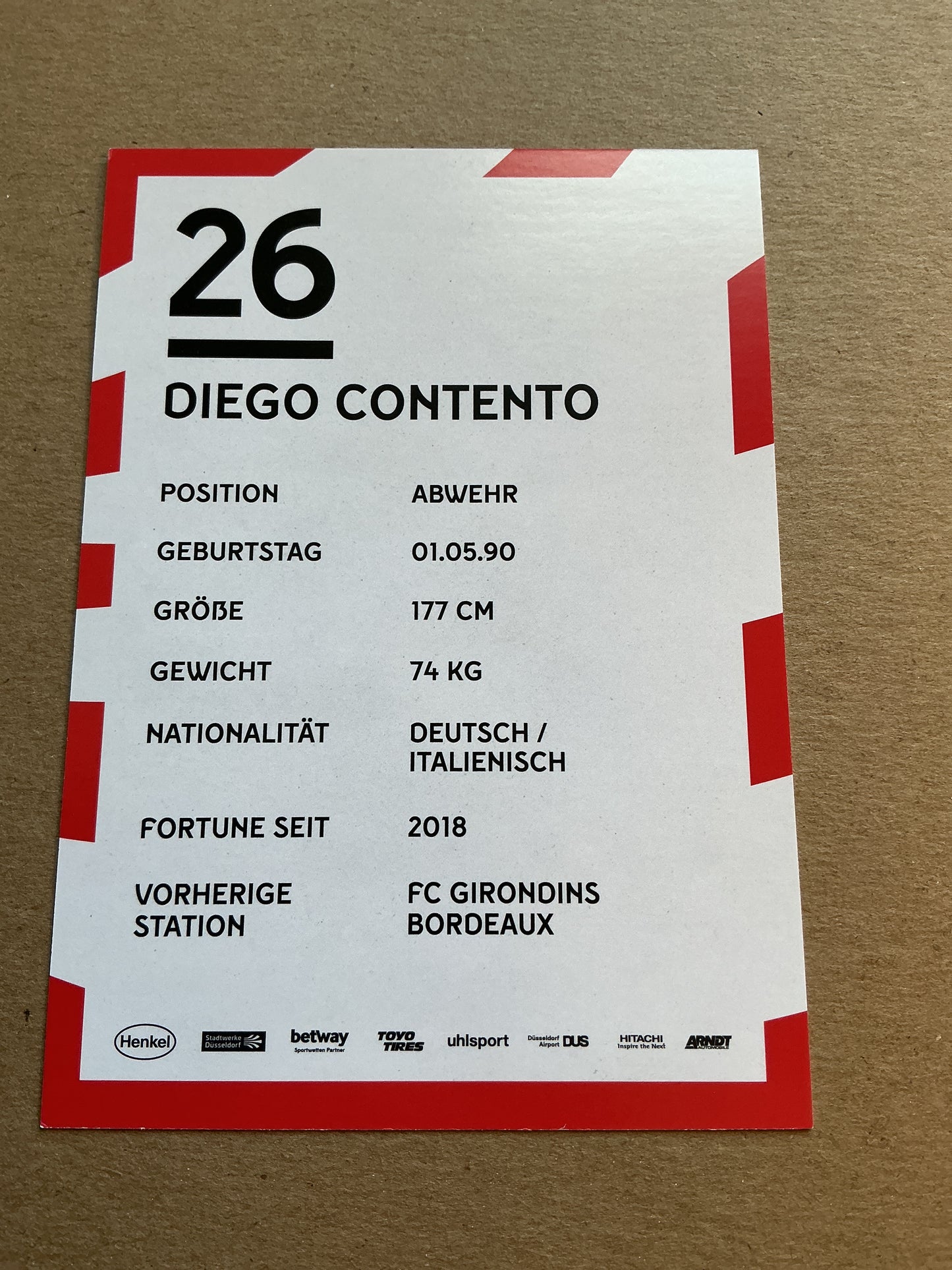 Diego Contento, Italy 🇮🇹 Fortuna Düsseldorf 2019/20 hand signed