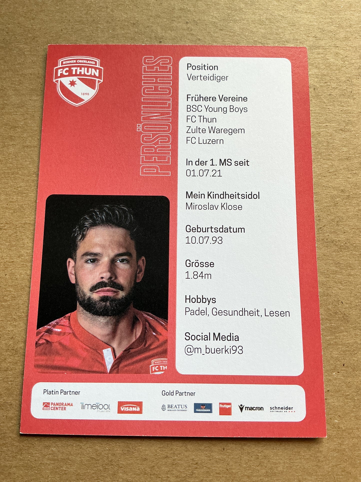 Marco Bürki, Switzerland 🇨🇭 FC Thun 2024/25 hand signed