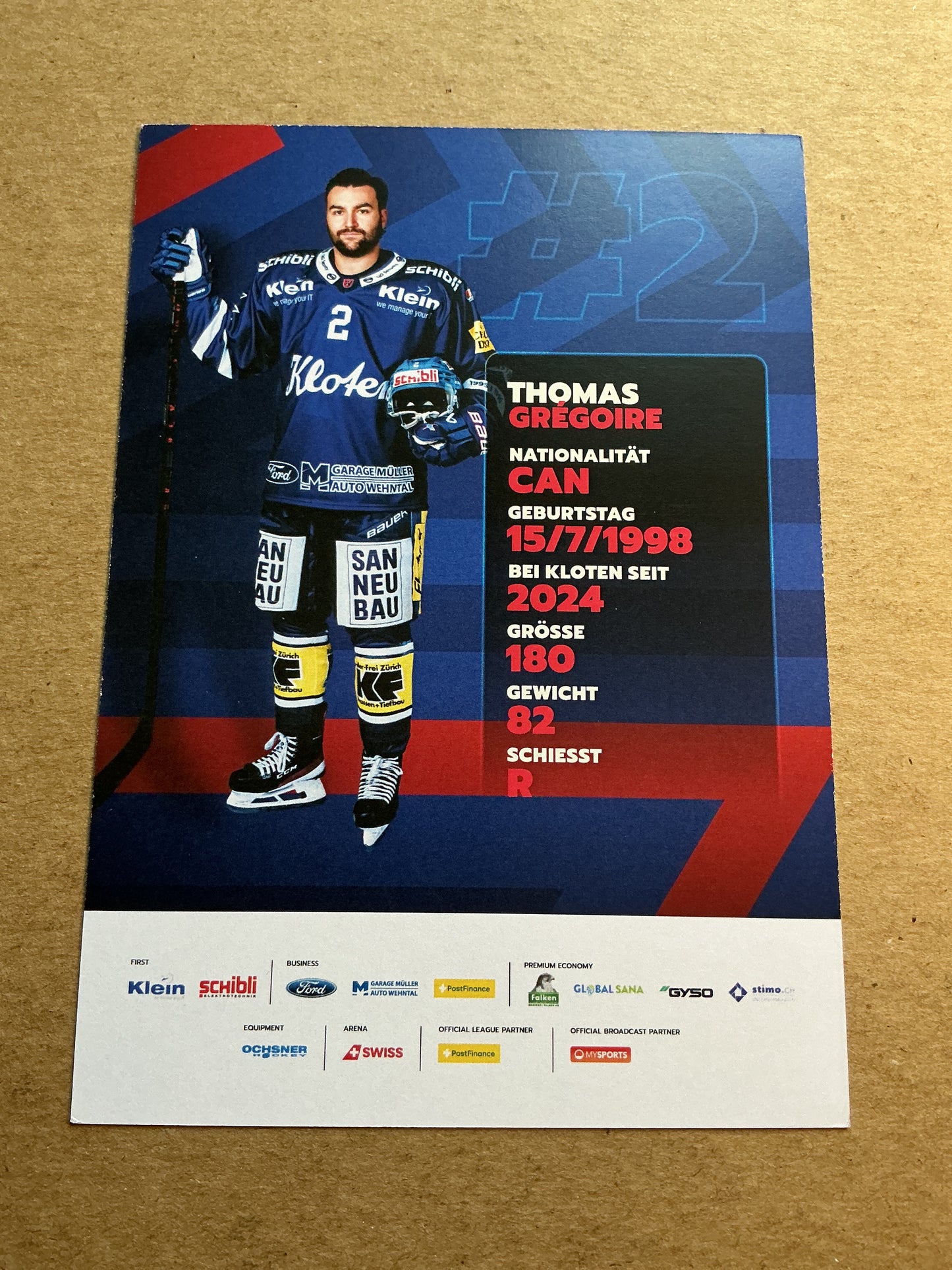 Thomas Gregoire, Canada 🇨🇦 EHC Kloten 2024/25 hand signed
