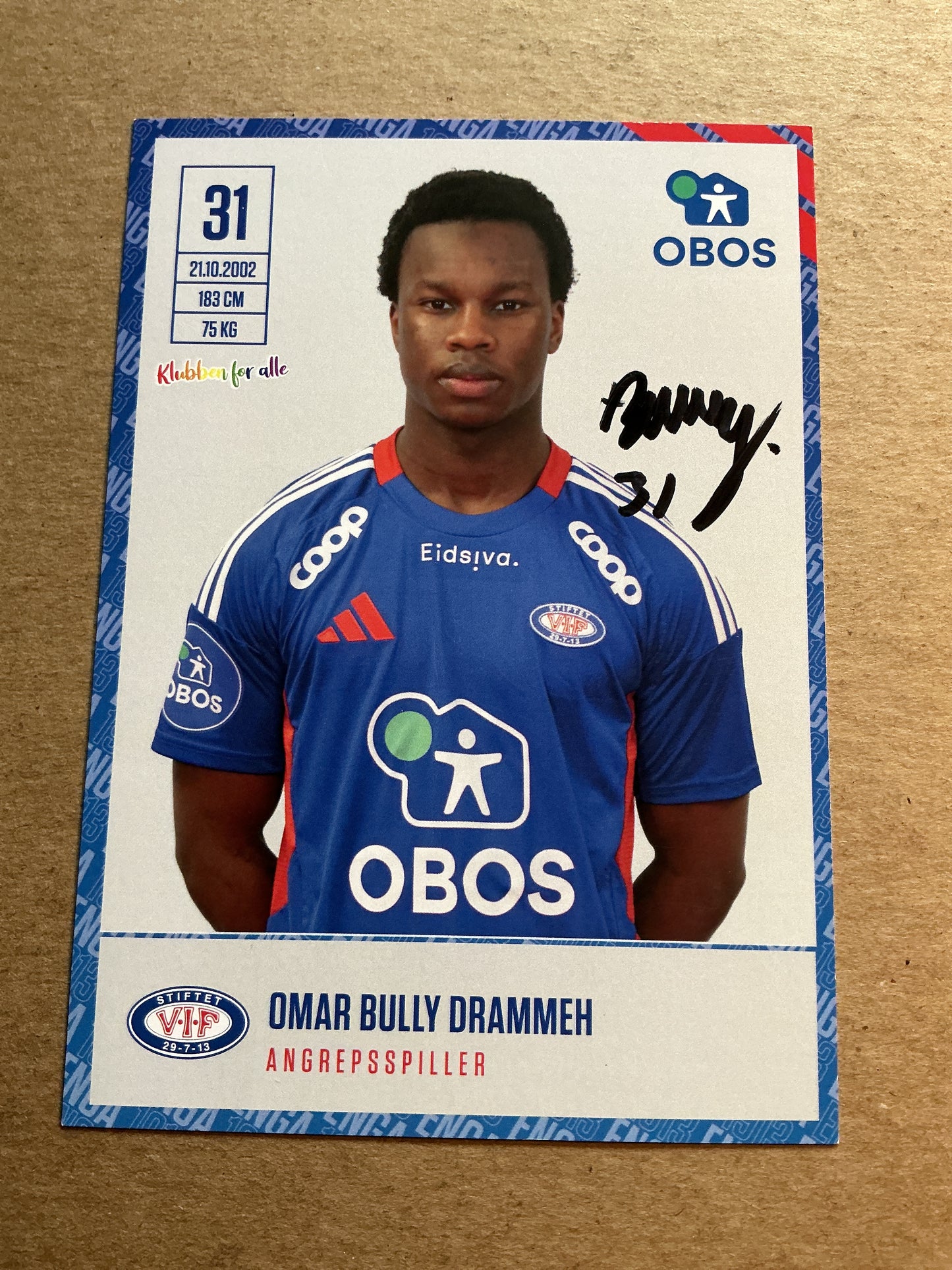 Omar Bully Drammeh, Norway 🇳🇴 Vålerenga Fotball 2024/25 hand signed