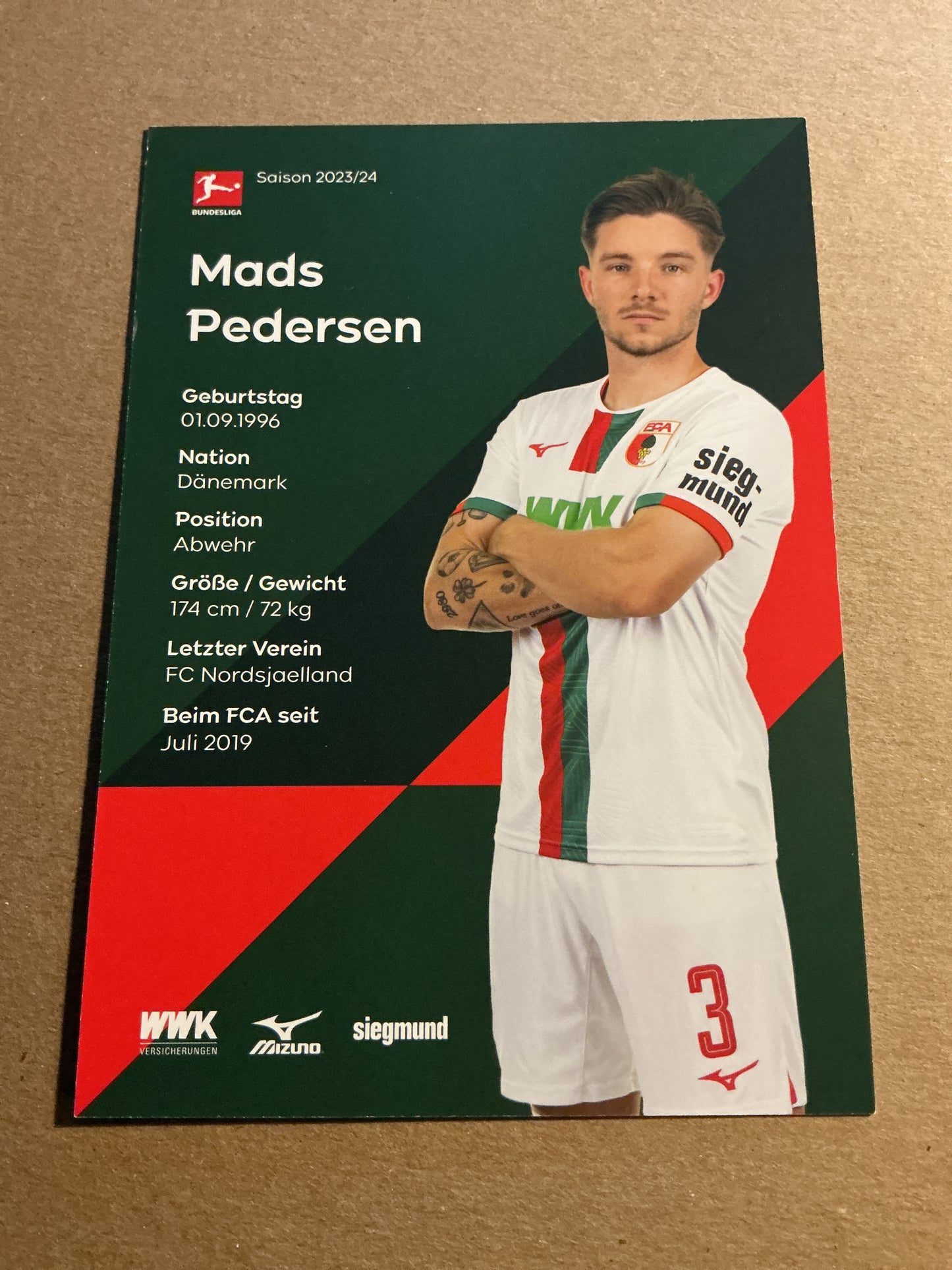 Mads Pedersen, Denmark 🇩🇰 FC Augsburg 2023/24 hand signed