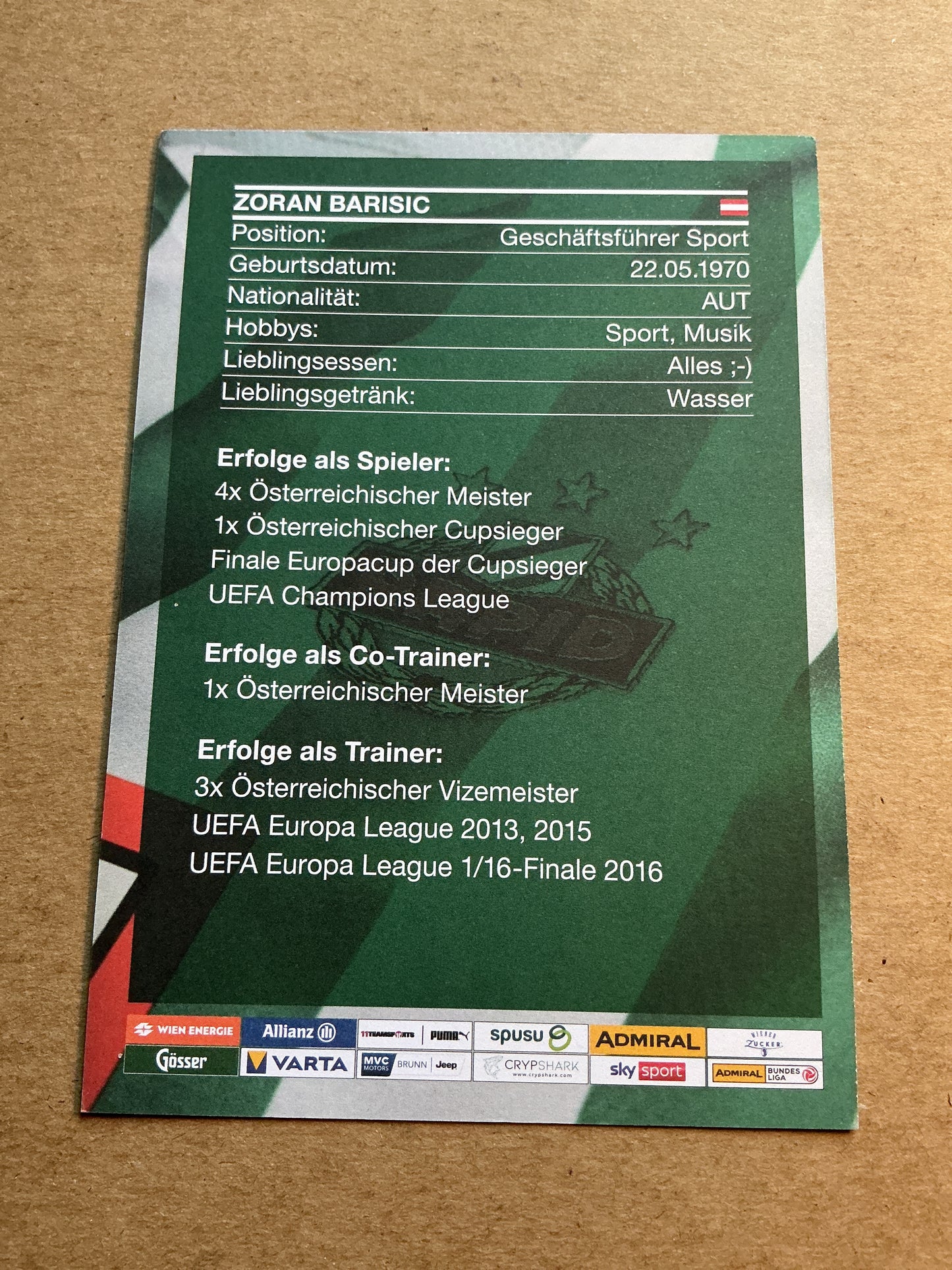 Zoran Barisic, Austria 🇦🇹 Rapid Wien 2022/23 hand signed