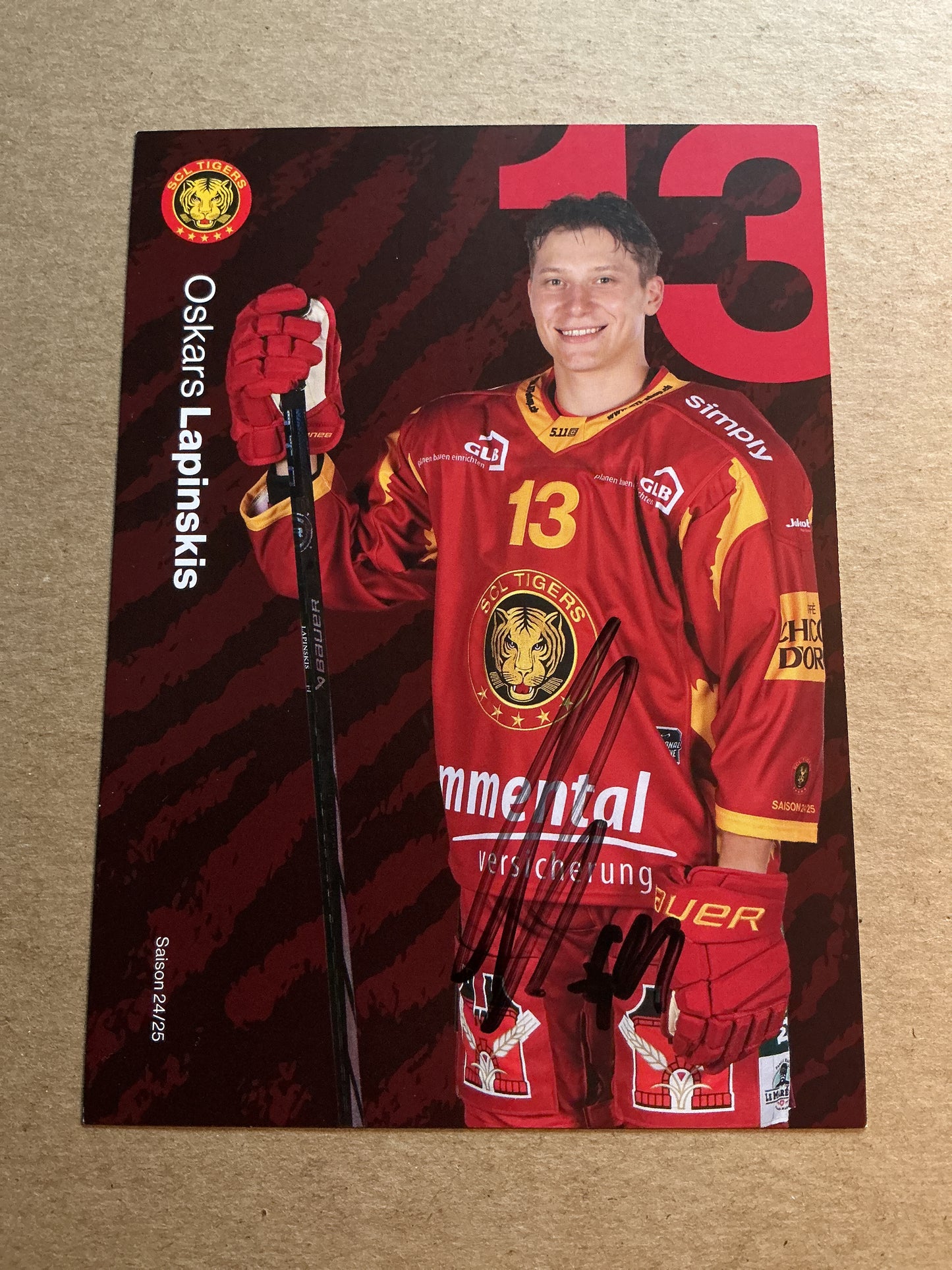 Oskars Lapinskis, Latvia 🇱🇻 SCL Tigers 2024/25 hand signed