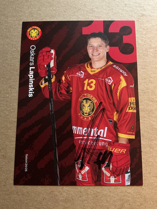 Oskars Lapinskis, Latvia 🇱🇻 SCL Tigers 2024/25 hand signed