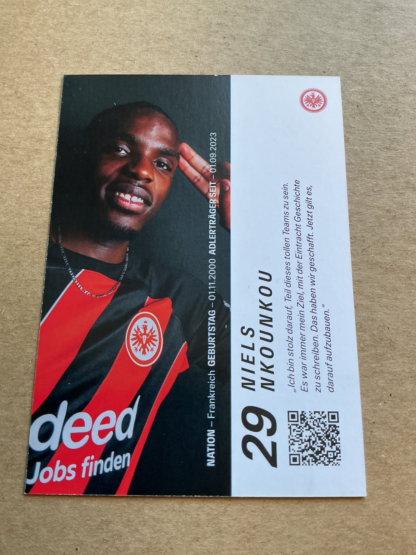 Niels Nkounkou, France 🇫🇷 Eintracht Frankfurt 2023/24 hand signed