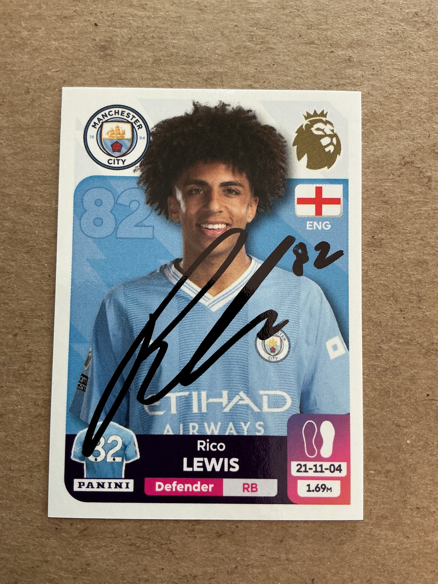 Rico Lewis, England 🏴󠁧󠁢󠁥󠁮󠁧󠁿 Manchester City 2024 Panini hand signed