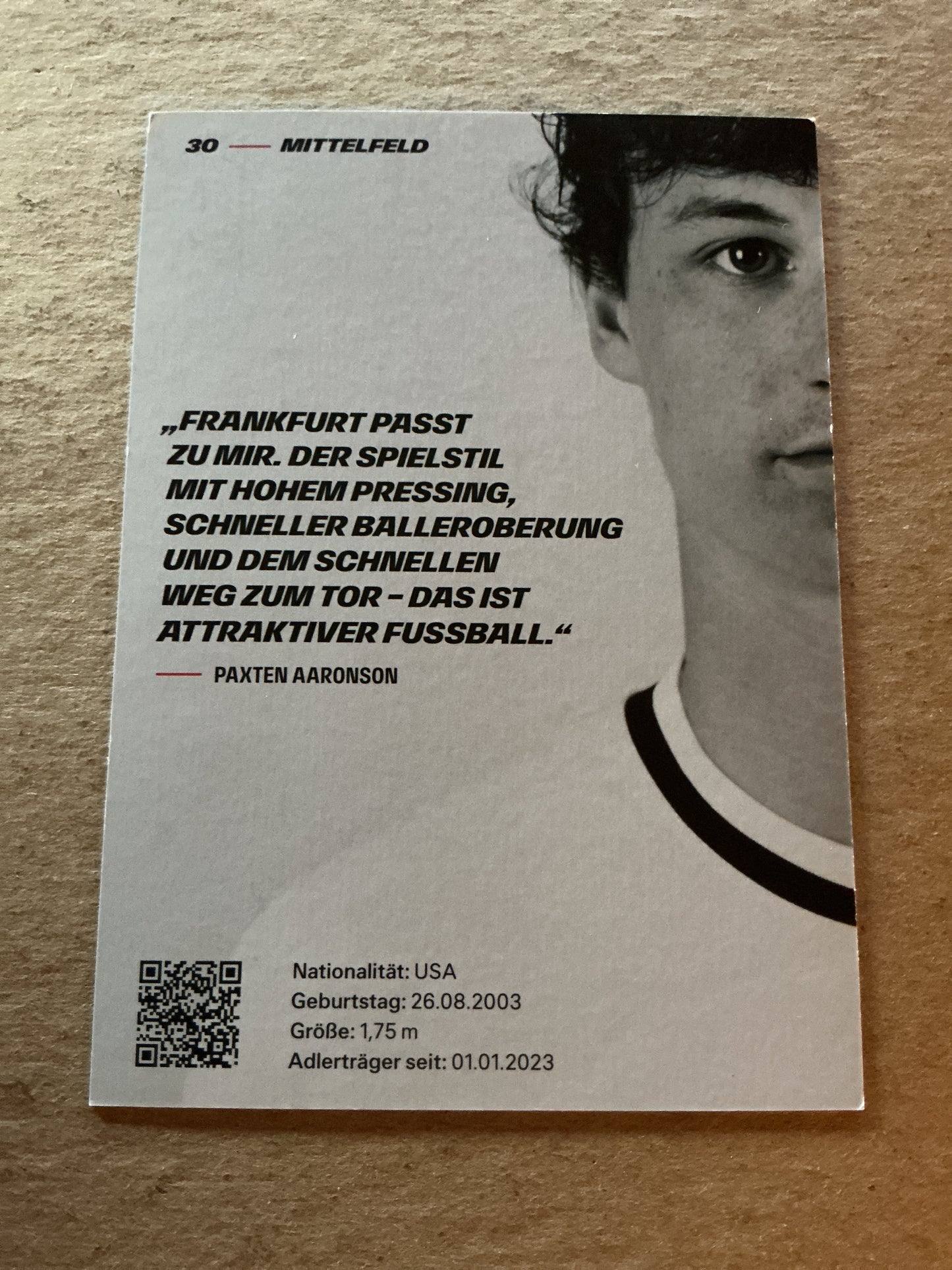 Paxten Aaronson, USA 🇺🇸 Eintracht Frankfurt 2022/23 hand signed