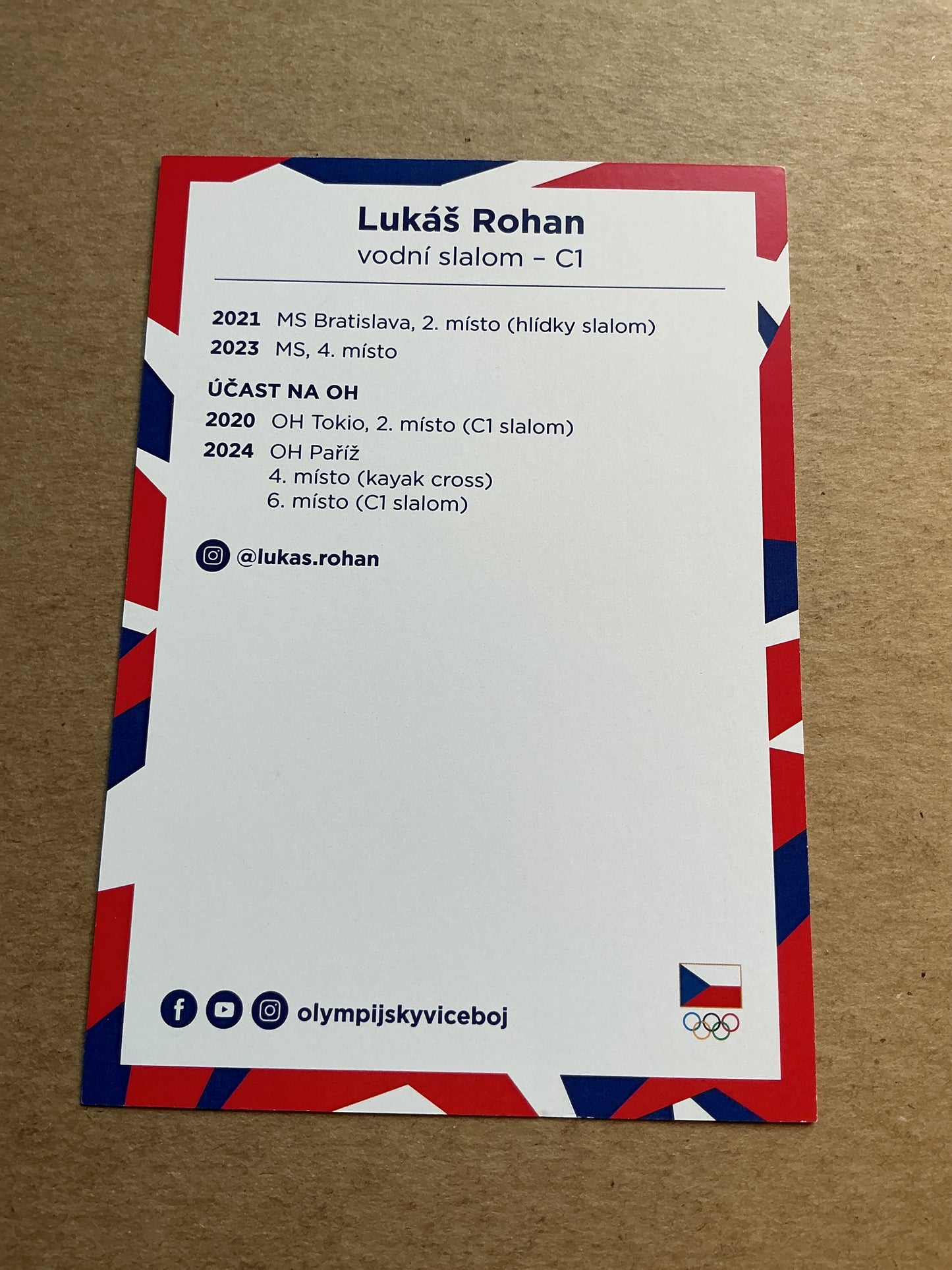 Lukas Rohan, Czech Republic 🇨🇿 Canoeing Summer Olympics 2024 hand signed