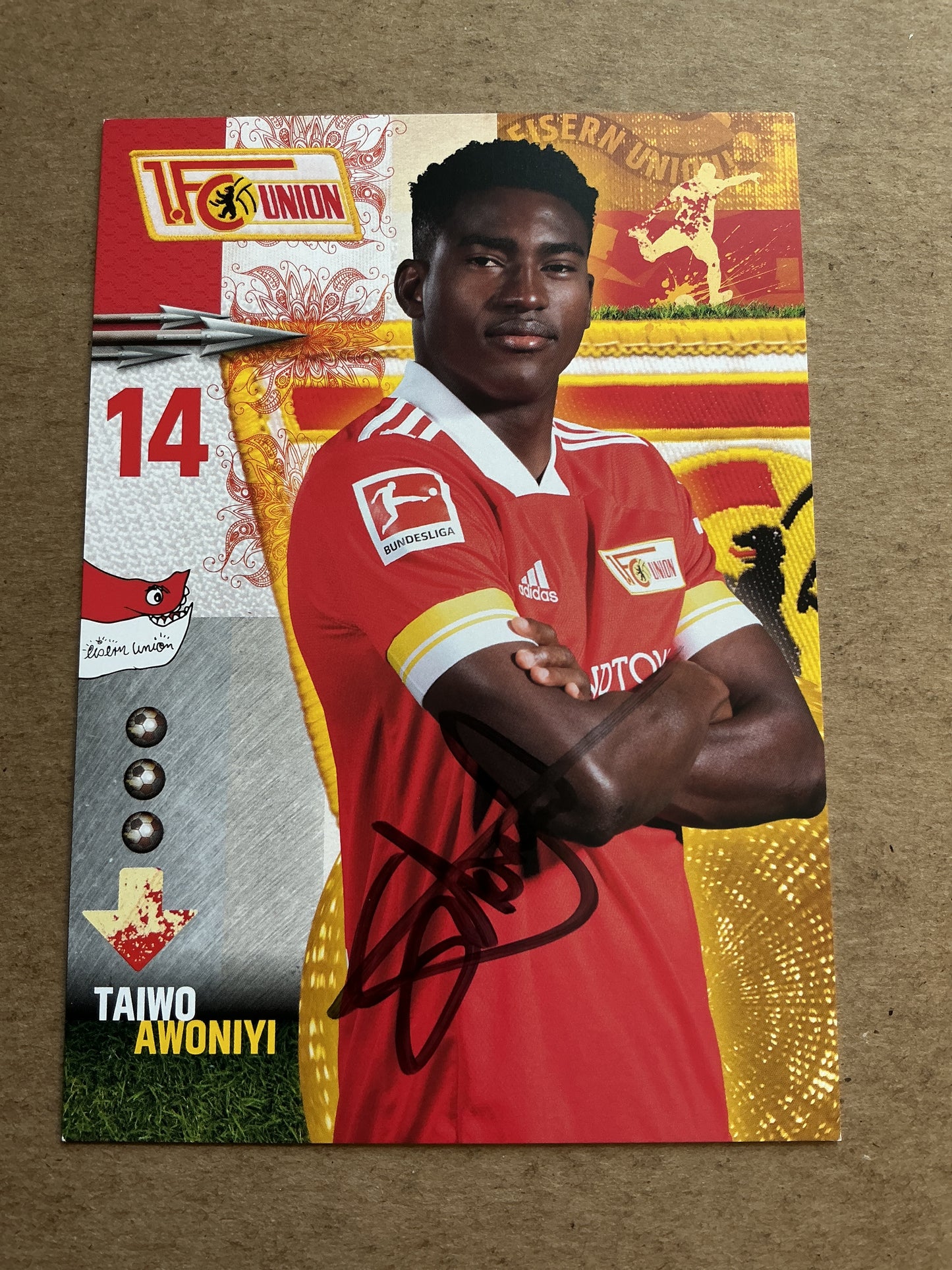 Taiwo Awoniyi, Nigeria 🇳🇬 1.FC Union Berlin 2020/21 hand signed