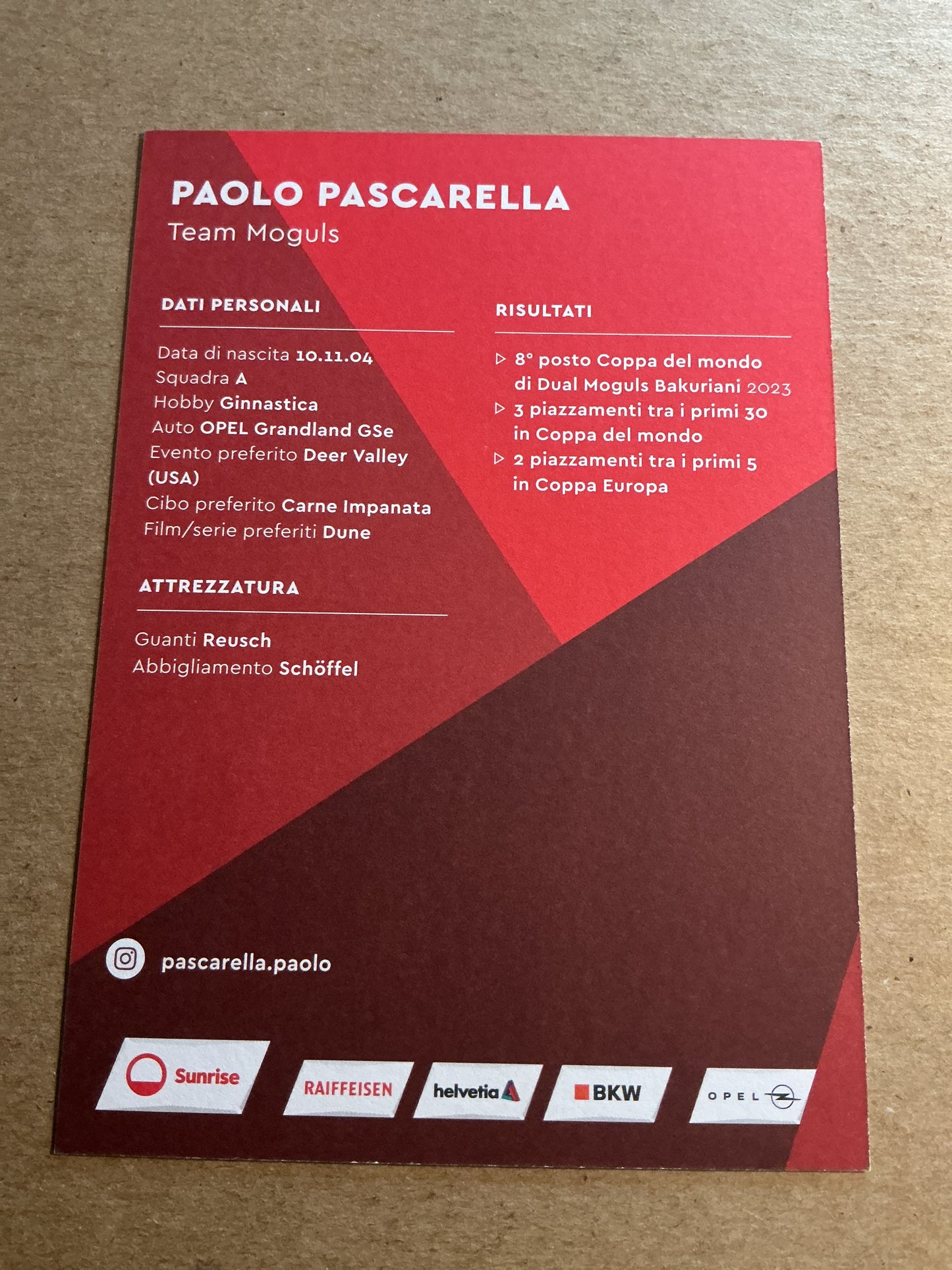 Paolo Pascarella, Switzerland 🇨🇭 Freestyle Winter Sports 2024/25 hand signed