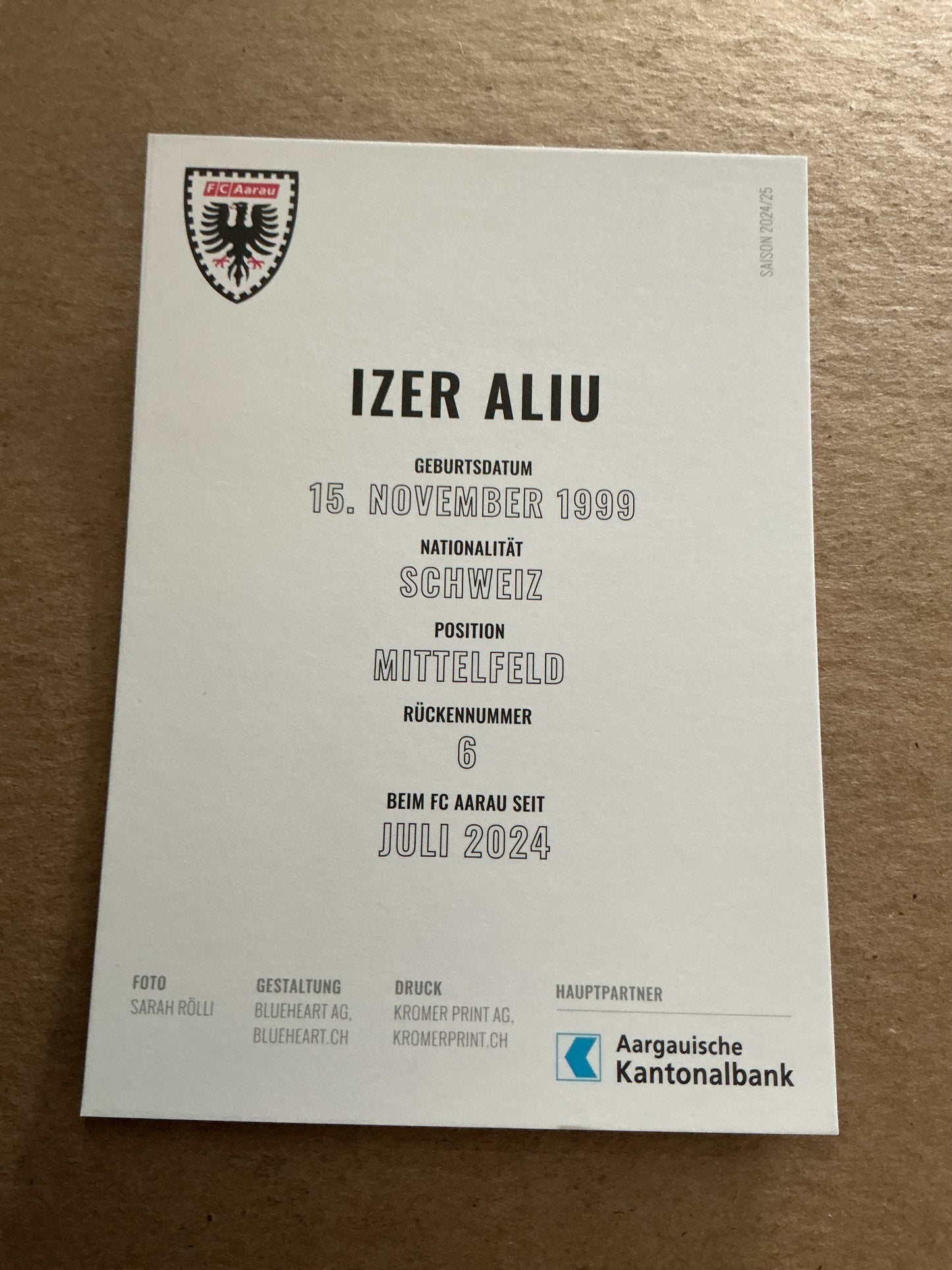 Izer Aliu, Switzerland 🇨🇭 FC Aarau 2024/25 hand signed