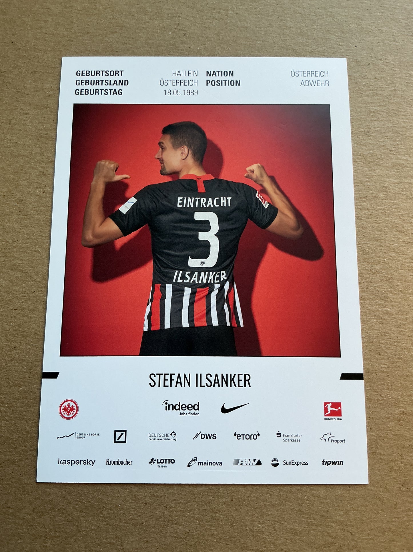 Stefan Ilsanker, Austria 🇦🇹 Eintracht Frankfurt 2019/20 hand signed
