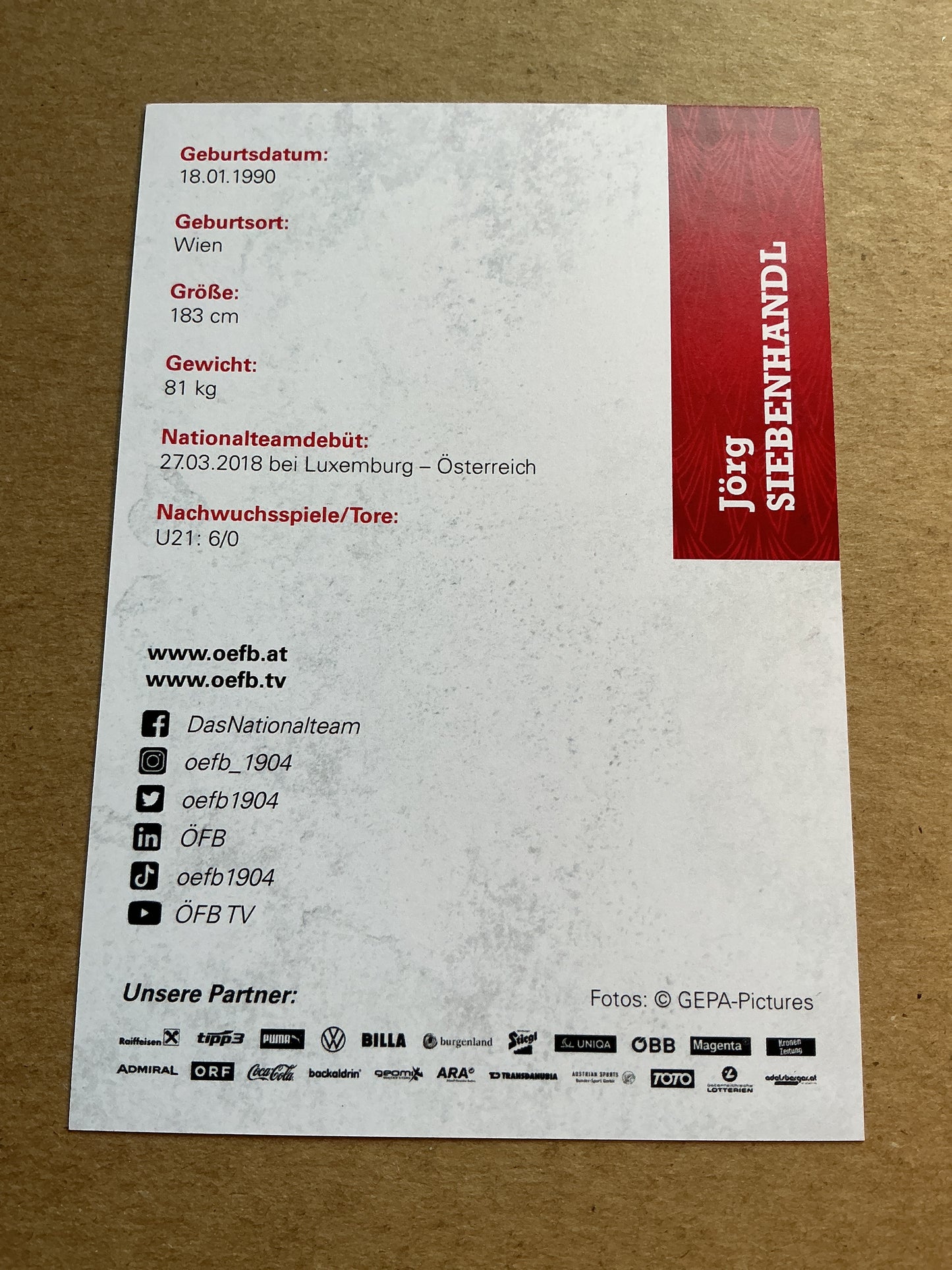 Jörg Siebenhandl, Austria 🇦🇹 UEFA Euro Cup 2020 hand signed