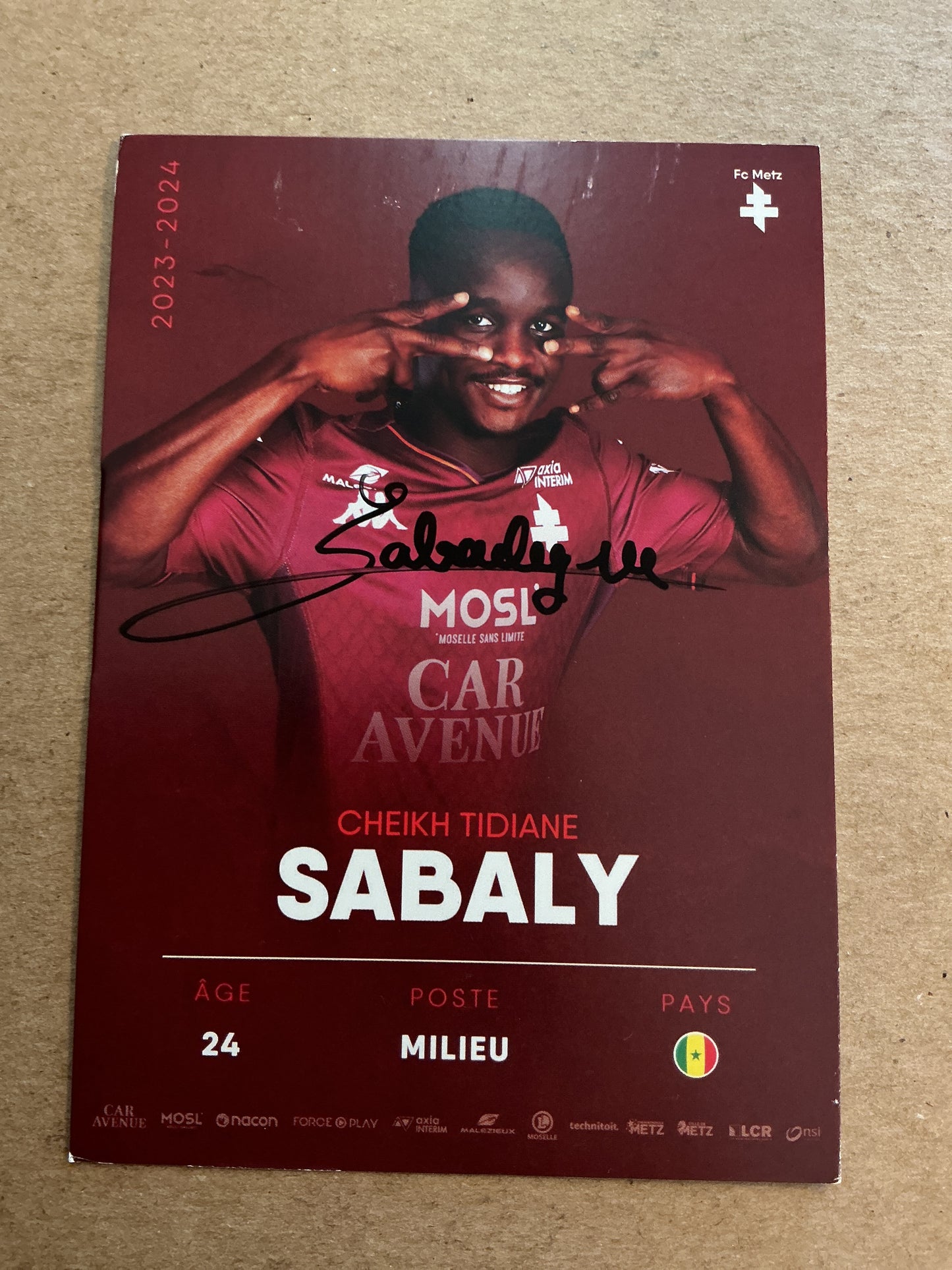 Cheikh Sabaly, Senegal 🇸🇳 FC Metz 2023/24 hand signed