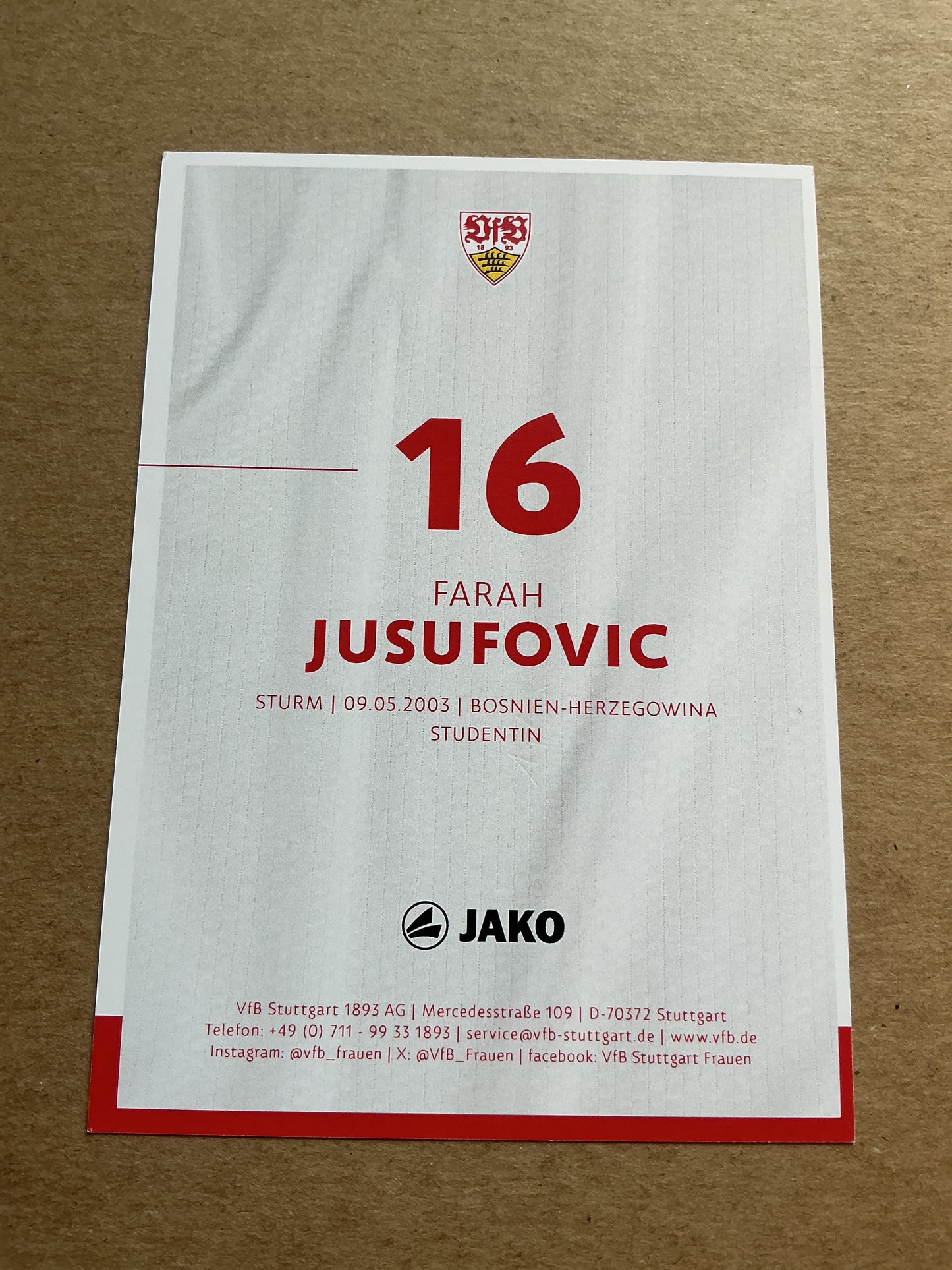 Farah Jusufovic, Bosnia 🇧🇦 VfB Stuttgart 2024/25 hand signed
