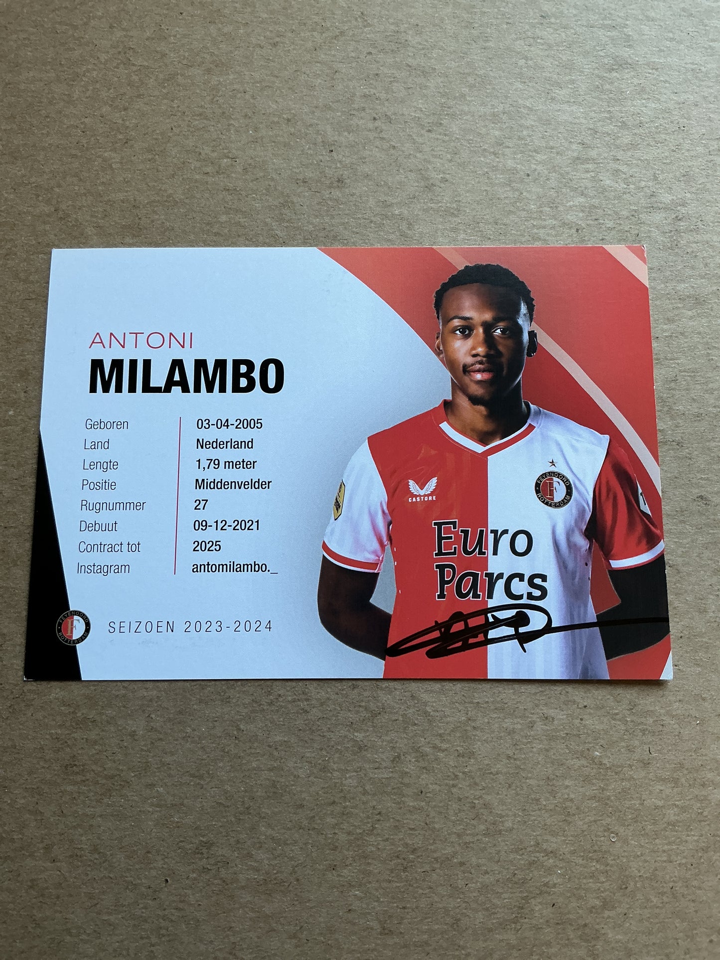 Antoni Milambo, Netherlands 🇳🇱 Feyenoord Rotterdam 2023/24 hand signed