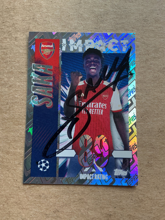 Bukayo Saka, England 🏴󠁧󠁢󠁥󠁮󠁧󠁿 Arsenal FC 2023/24 Topps hand signed