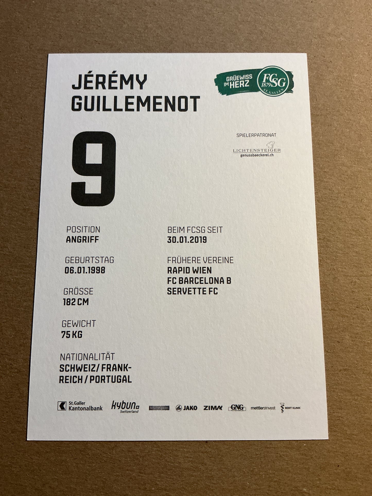 Jérémy Guillemenot, Switzerland 🇨🇭 FC St. Gallen 2021/22 hand signed