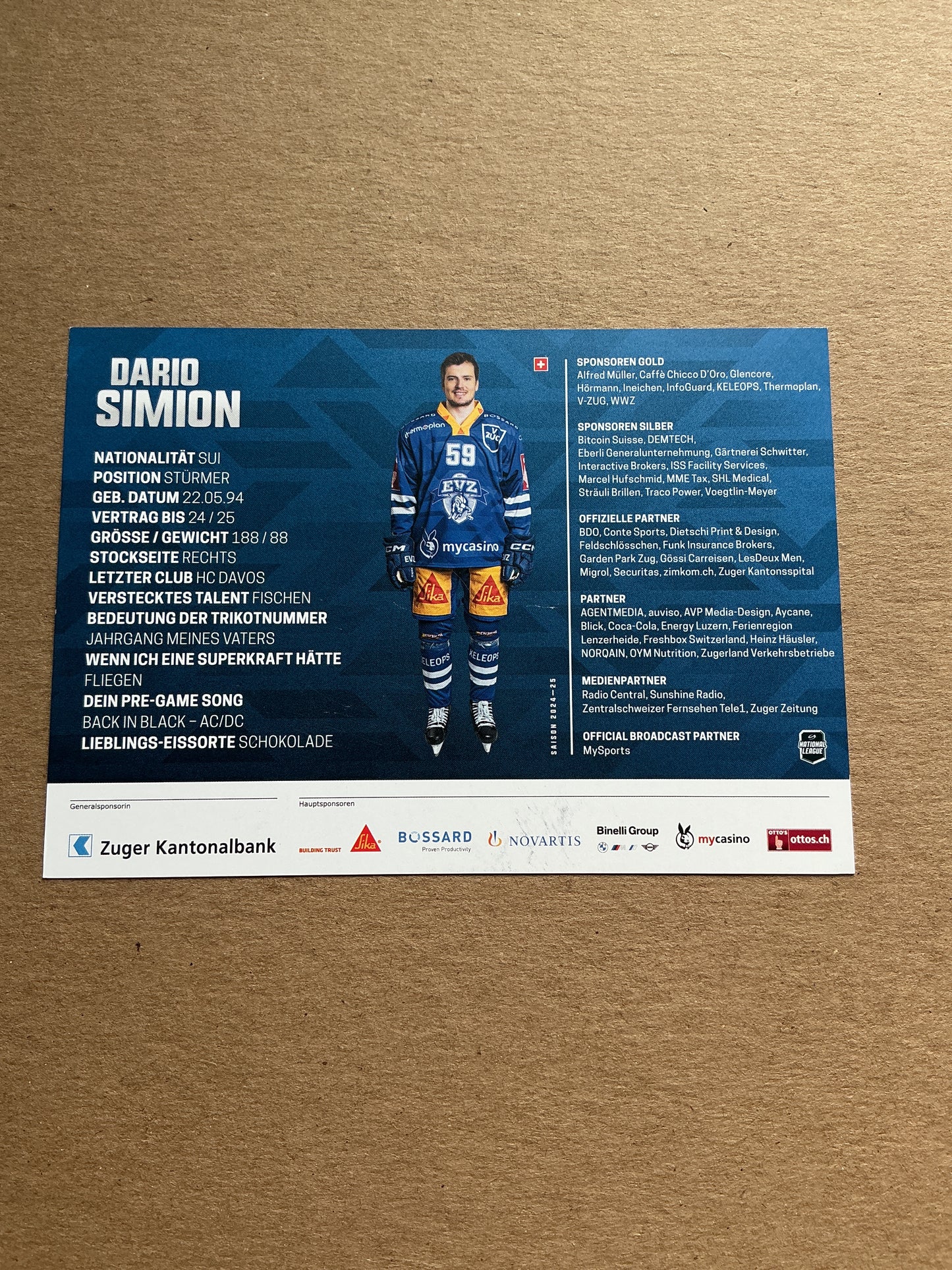 Dario Simon, Switzerland 🇨🇭 EV Zug 2024/25 hand signed