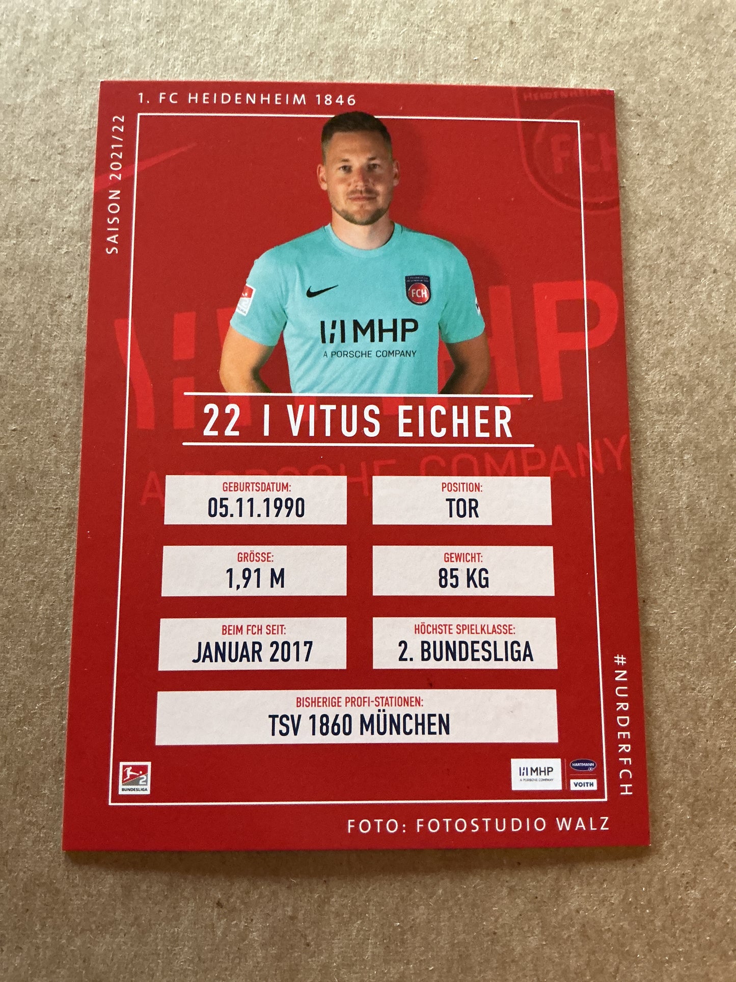 Vitus Eicher, Germany 🇩🇪 1.FC Heidenheim 2021/22 hand signed