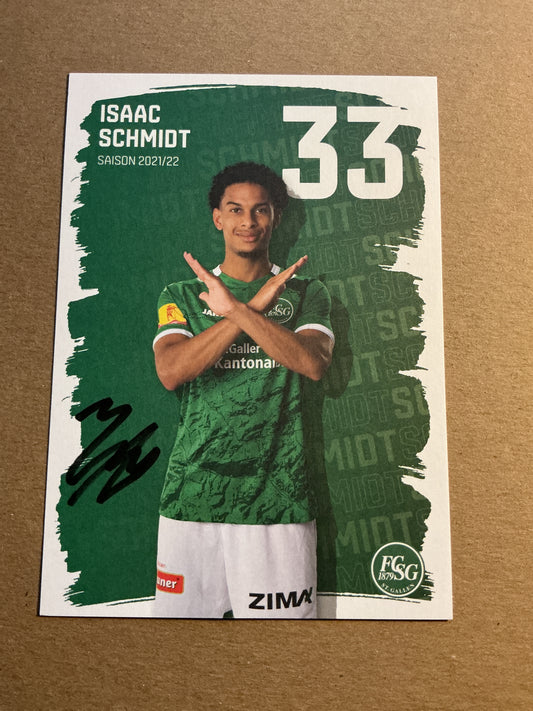 Isaac Schmidt, Switzerland 🇨🇭 FC St. Gallen 2021/22 hand signed