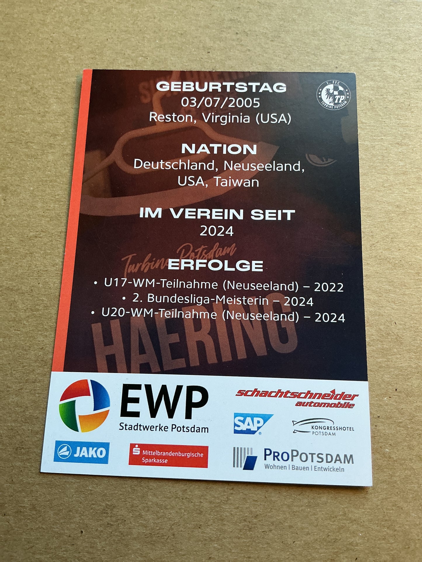 Suya Haering, New Zealand 🇳🇿 1.FFC Turbine Potsdam 2024/25 hand signed