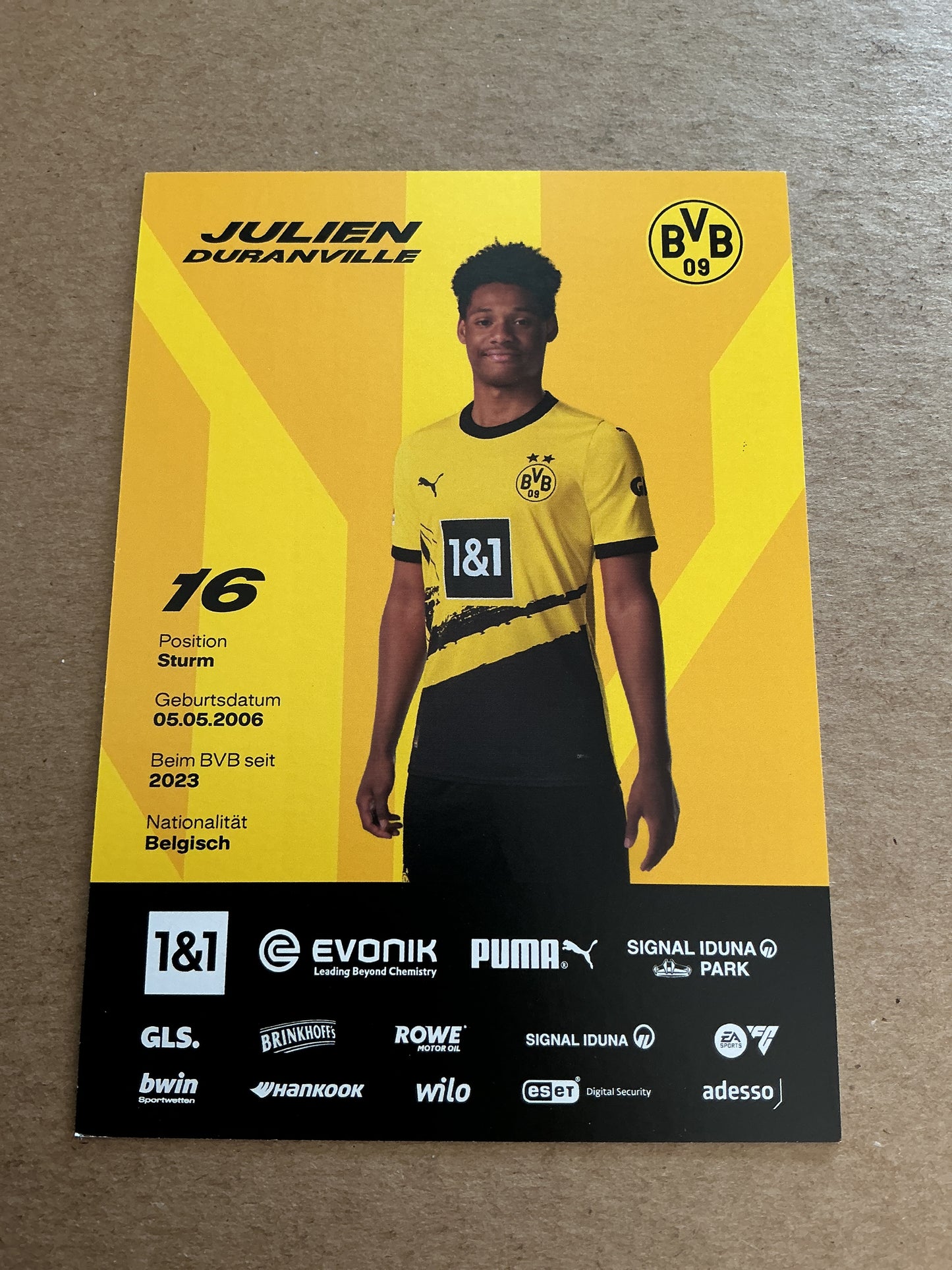 Julien Duranville, Belgium 🇧🇪 Borussia Dortmund 2023/24 hand signed