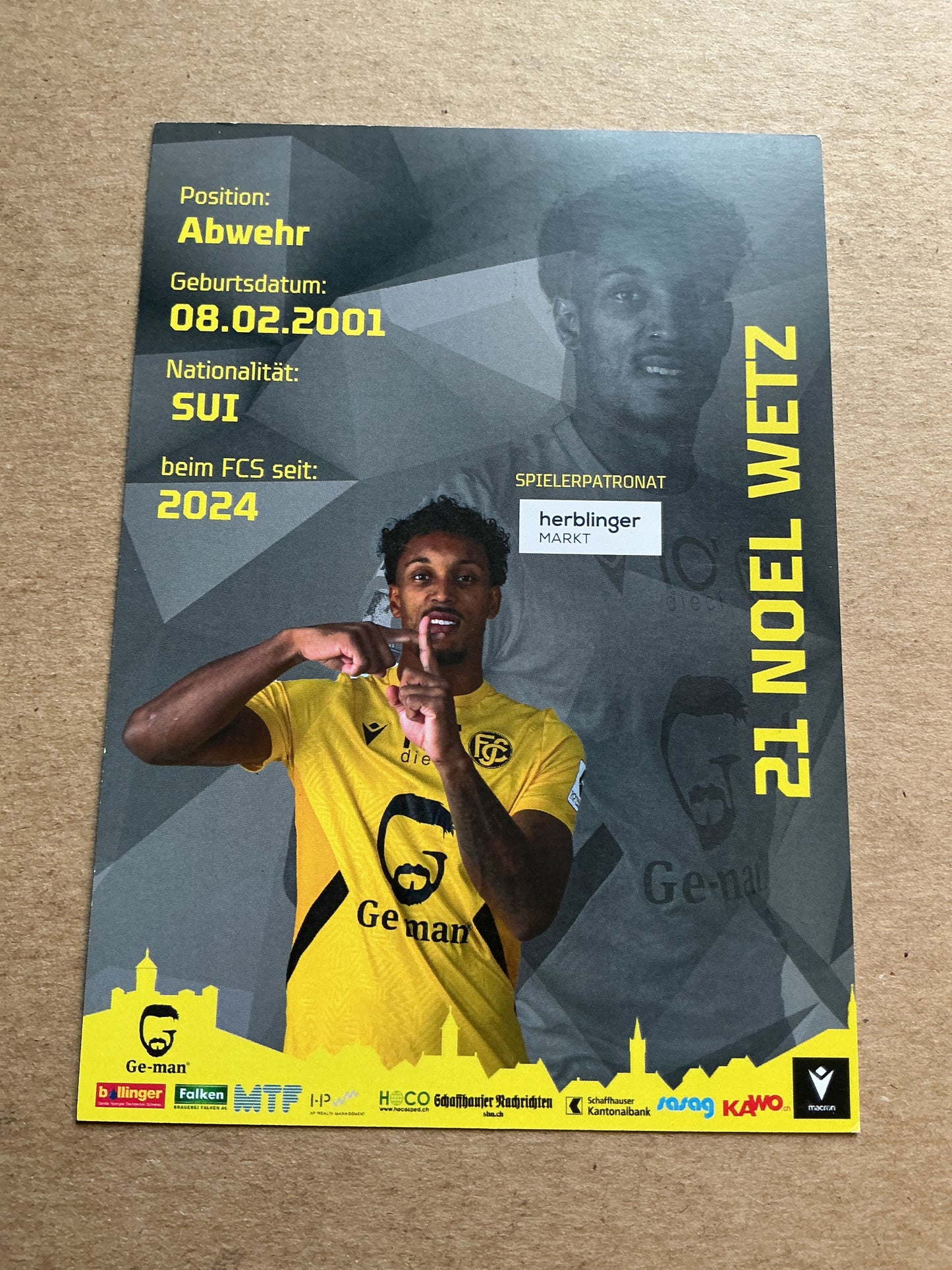Noel Wetz, Switzerland 🇨🇭 FC Schaffhausen 2024/25 hand signed