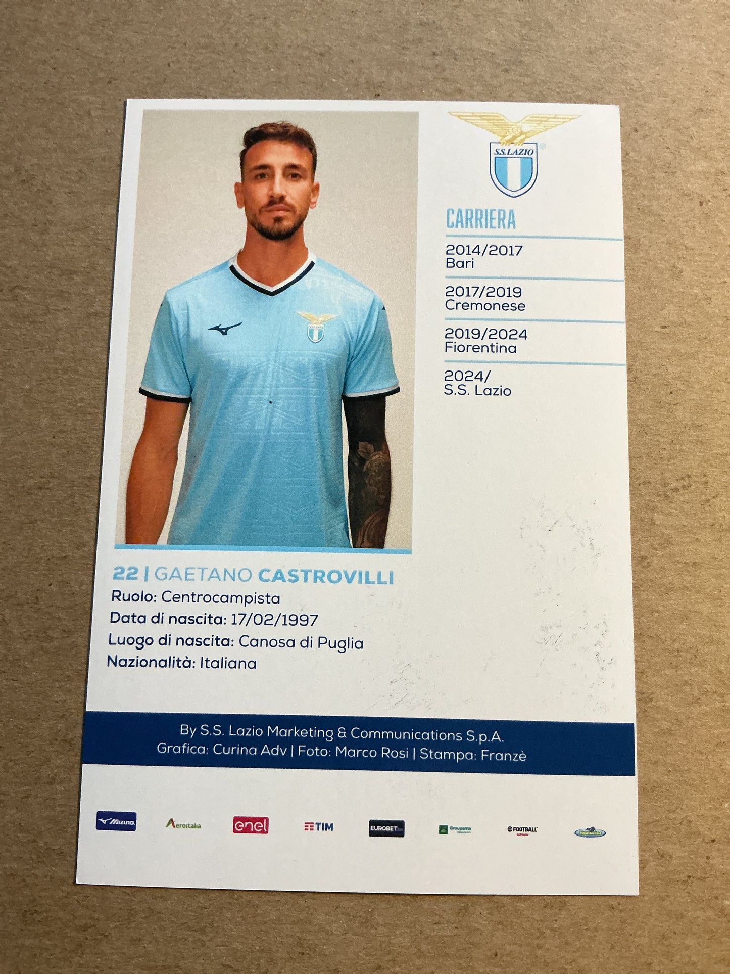 Gaetano Castrovilli, Italy 🇮🇹 SS Lazio 2024/25 hand signed