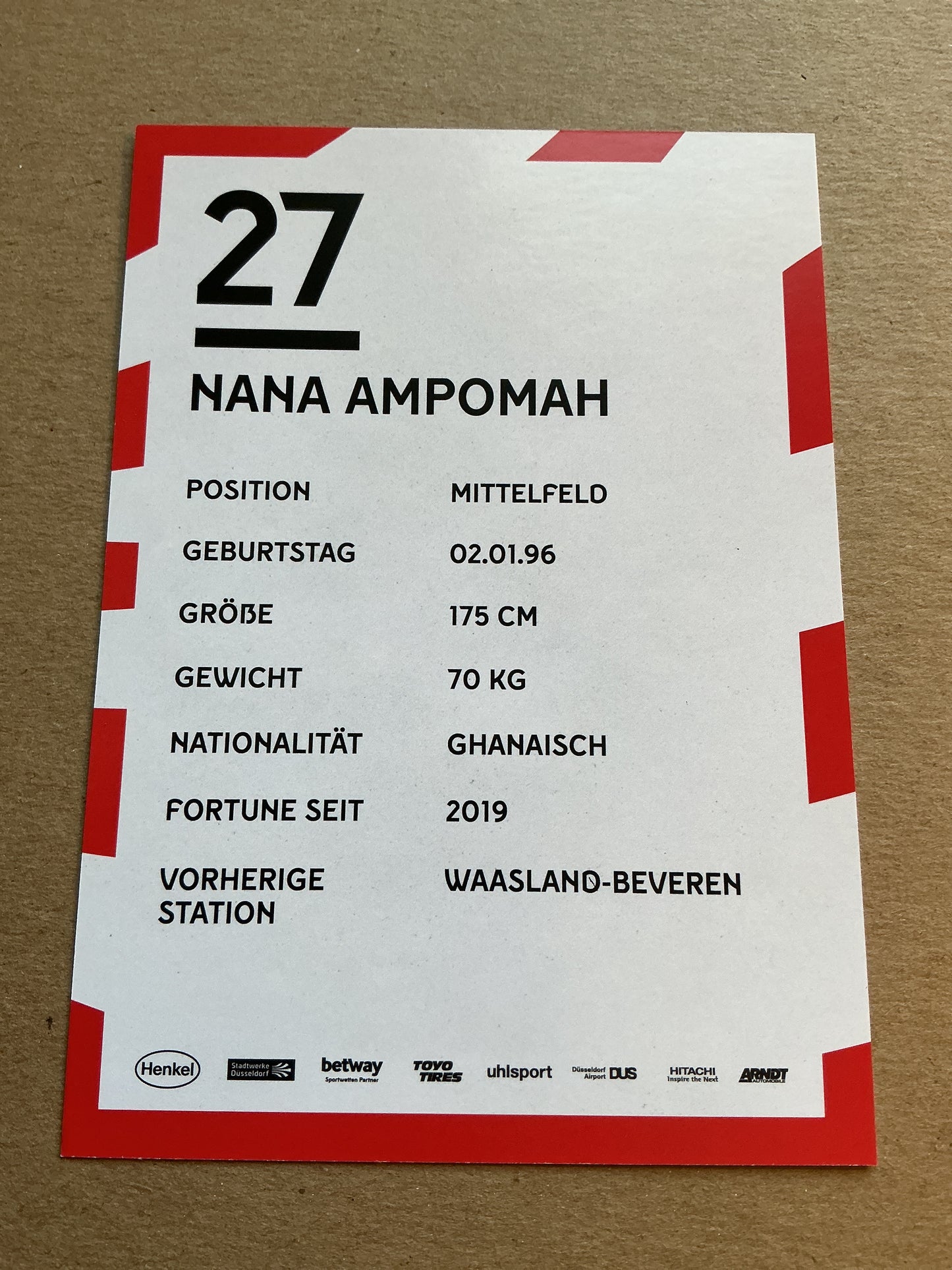 Nana Ampomah, Ghana 🇬🇭 Fortuna Düsseldorf 2019/20 hand signed