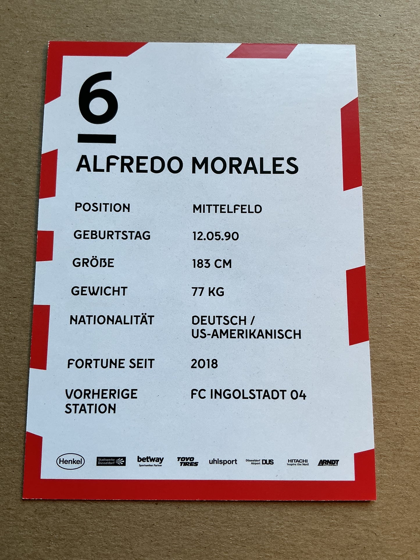 Alfredo Morales, USA 🇺🇸 Fortuna Düsseldorf 2019/20 hand signed
