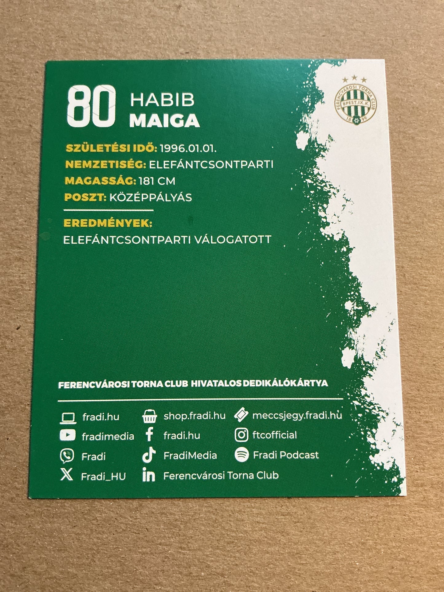Habib Maiga, Ivory Coast 🇨🇮 Ferencváros TC 2023/24 hand signed