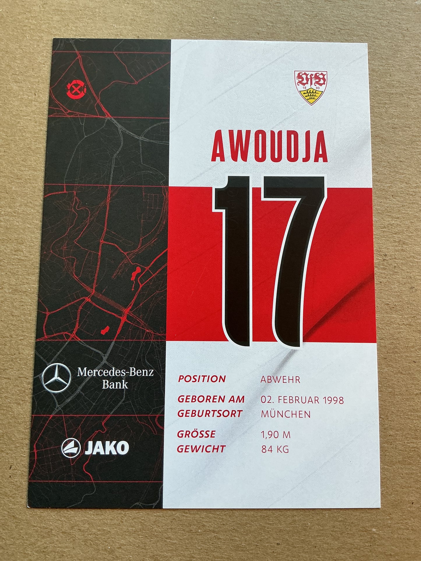 Maxime Awoudja, Germany 🇩🇪 VfB Stuttgart 2020/21 hand signed