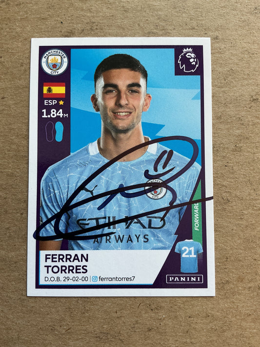 Ferran Torres, Spain 🇪🇸 Manchester City 2021 Panini hand signed