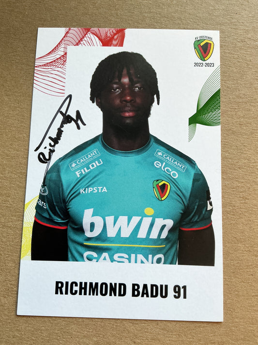 Richmond Badu, Belgium 🇧🇪 KV Oostende 2022/23 hand signed