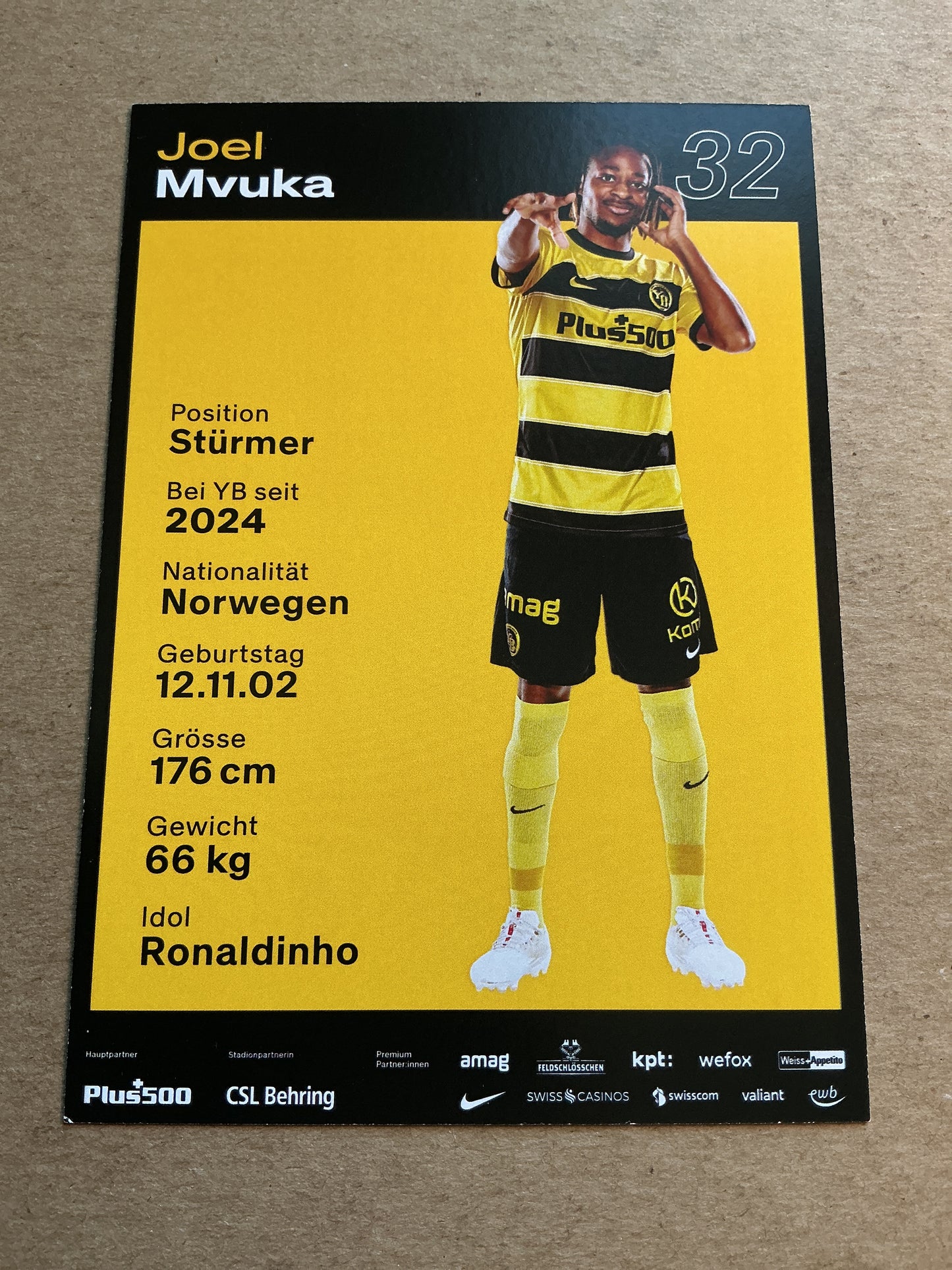 Joel Mvuka, Norway 🇳🇴 BSC Young Boys 2023/24 hand signed