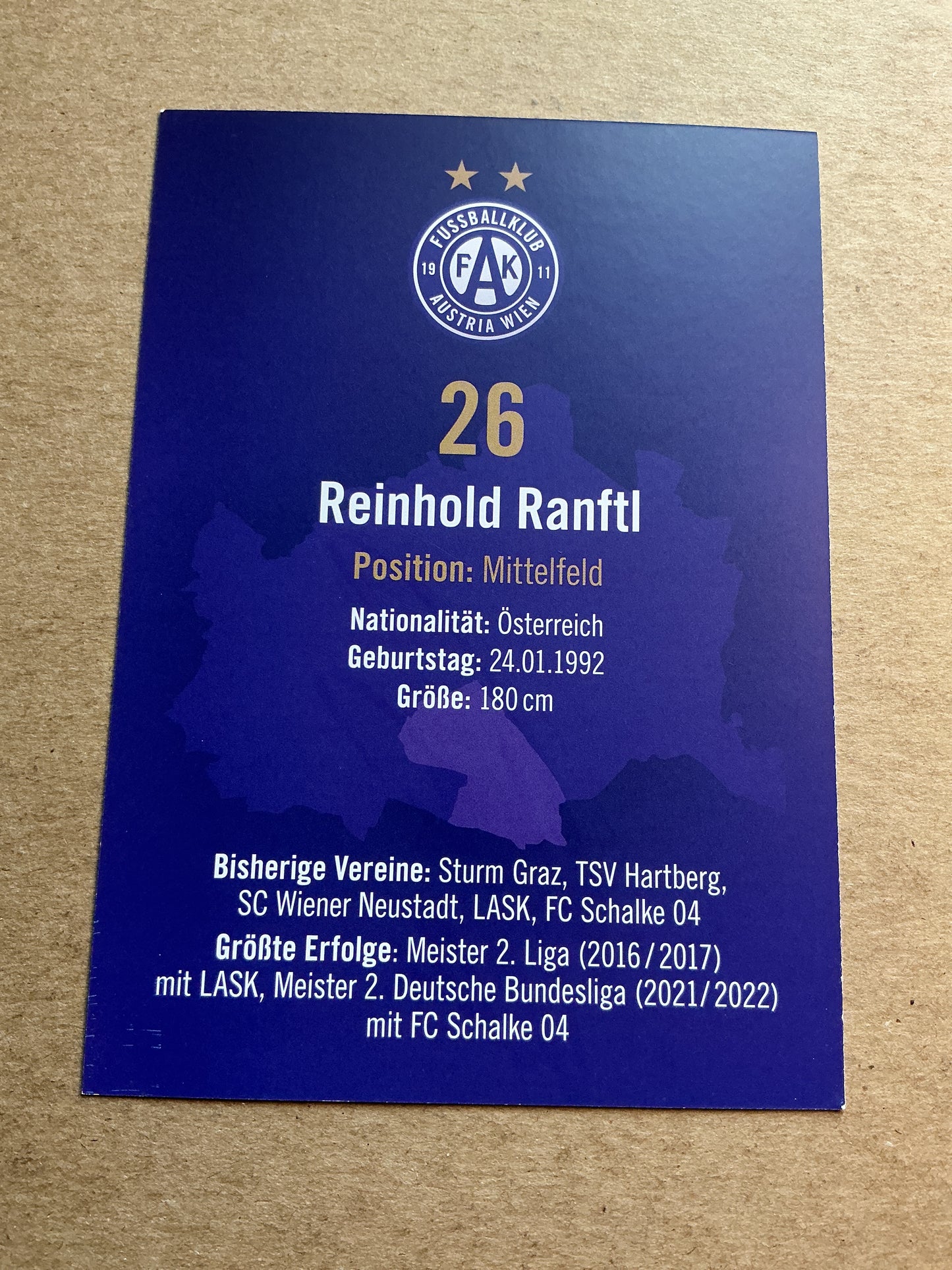 Reinhold Ranftl, Austria 🇦🇹 Austria Wien 2024/25 hand signed