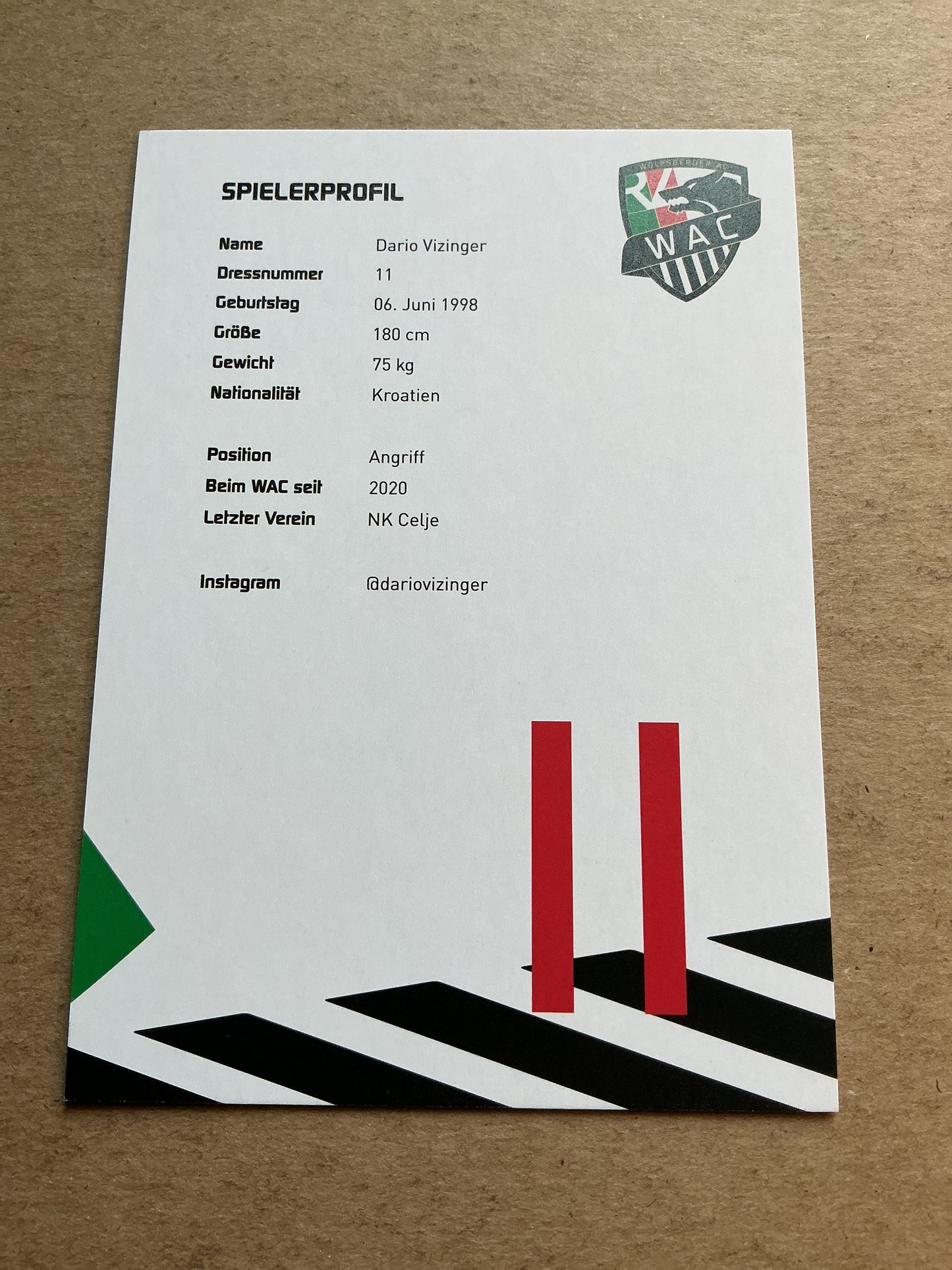 Dario Vizinger, Croatia 🇭🇷 Wolfsberger AC 2020/21 hand signed