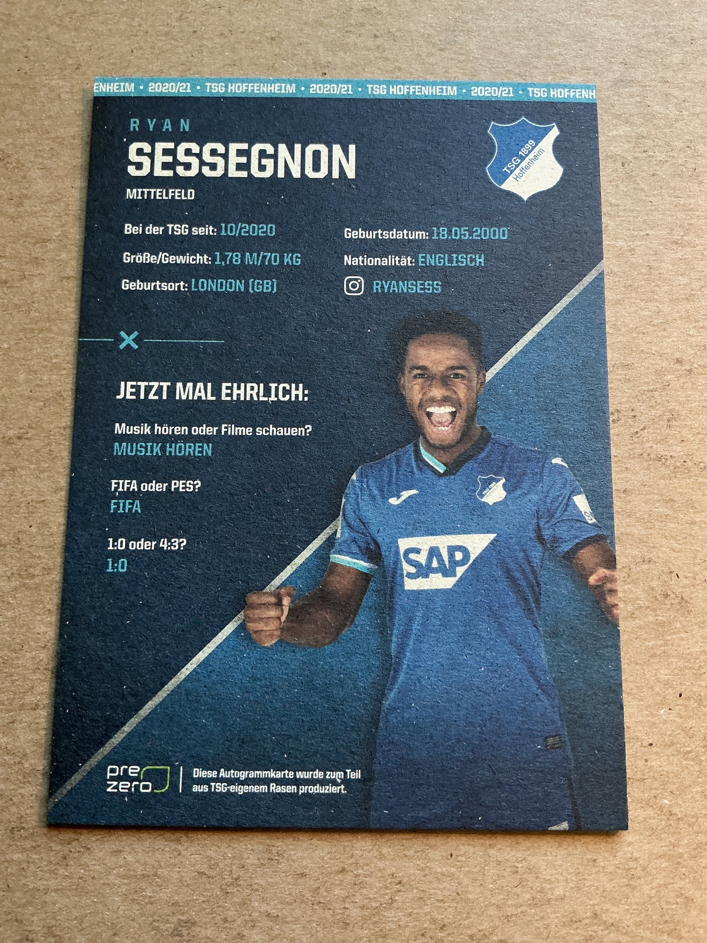 Ryan Sessegnon, England 🏴󠁧󠁢󠁥󠁮󠁧󠁿 TSG 1899 Hoffenheim 2020/21 hand signed